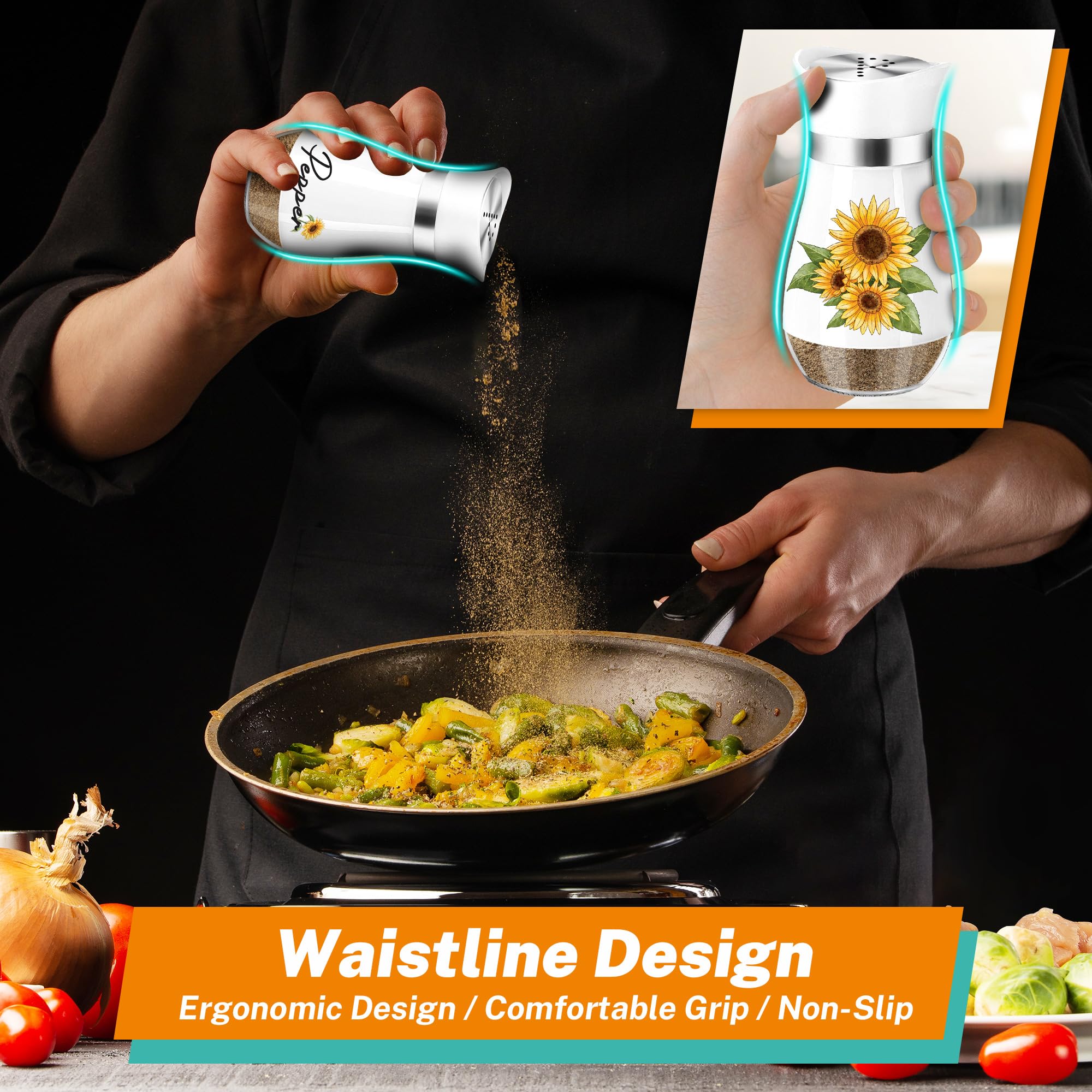 Sunflower Salt and Pepper Shakers Set - 4oz Glass Farmhouse Kitchen Decor with Ceramic Lid - Perfect for Cooking, Dining Table, Housewarming Gifts, Thanksgiving & Christmas Decorations - Cute Sunflower-Themed Kitchen Accessories for Home & Gifts