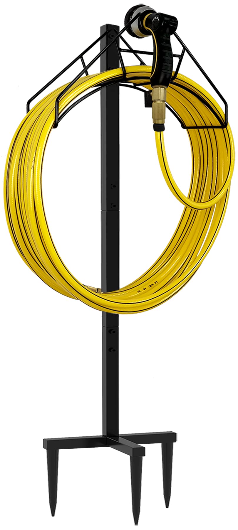 Heavy Duty Freestanding Metal Garden Hose Holder - Outdoor Water Hose Reel Storage Stand for Yard, Lawn & Garden - Bright Black (Hose Not Included) | Perfect for Organizing Hoses in Backyards, Patios & Gardening Areas
