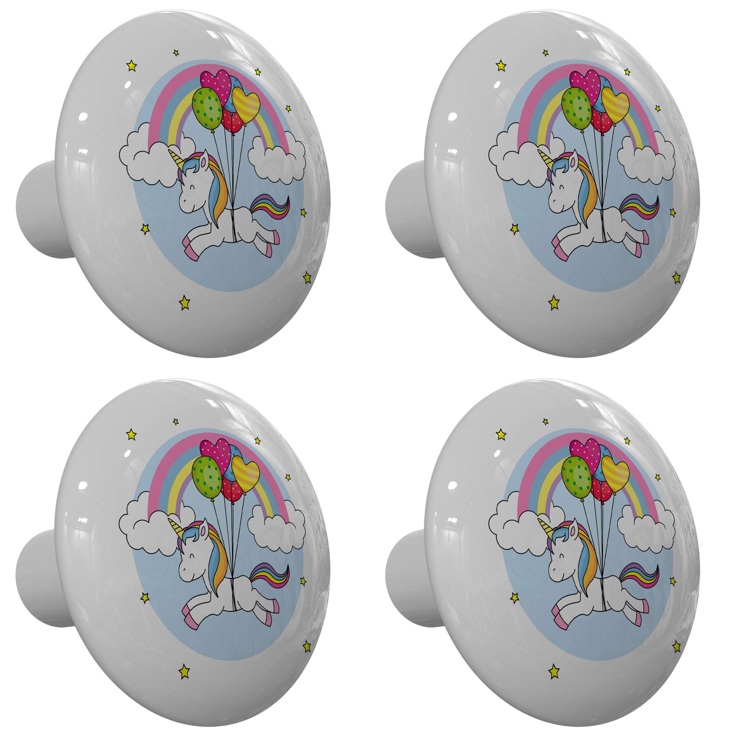 Set of 4 Unicorn Balloons Drawer Knobs - Cute Unicorn-Themed Cabinet Handles for Kids Room, Nursery, Dresser & Furniture Decor - Perfect for Birthday Parties, Baby Showers & Home Decoration