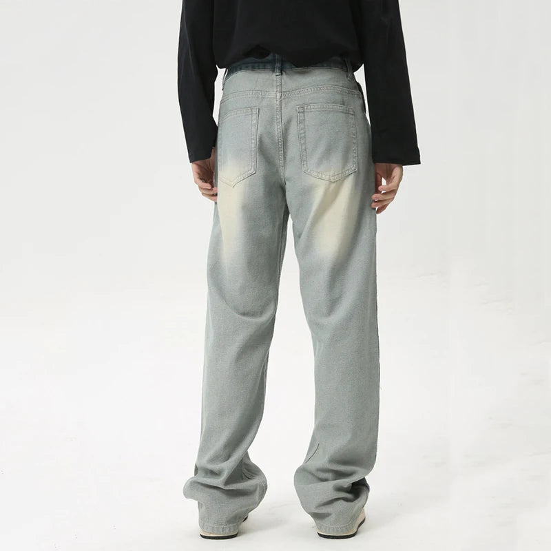 Trendy American Style Men's Loose Fit Zipper Stripe Wide Leg Washed Denim Jeans - High Street Fashion Summer Pants (Style 9C6088) | Perfect for Casual Outings, Streetwear Looks & Summer Fashion