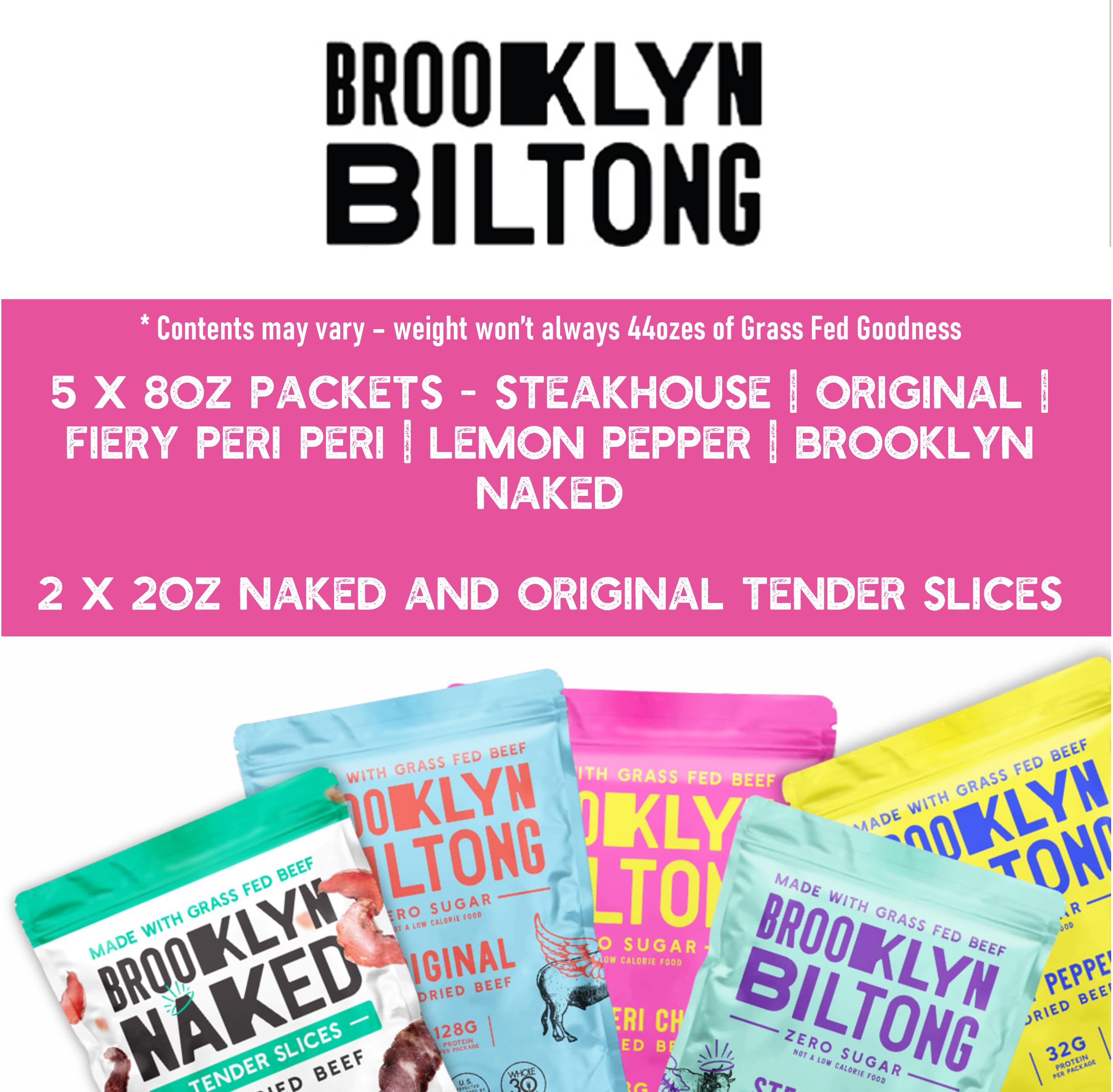 Brooklyn Biltong Carnivore Holiday Gift Snack Box - Premium Air Dried Grass Fed Beef Jerky | South African Style | Whole30, Paleo, Keto, Gluten Free | Made in USA | Perfect for Travel, Hiking & Protein Snacking