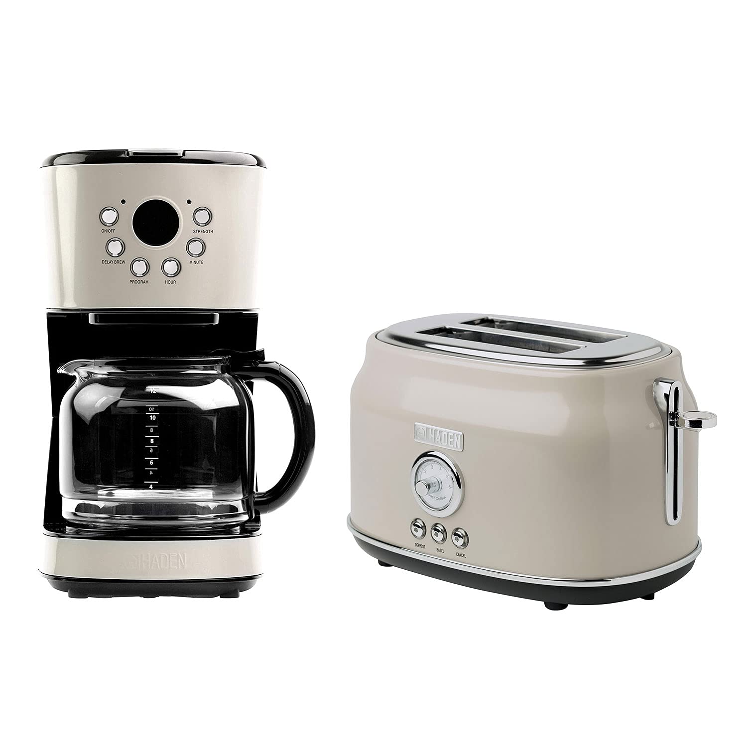 Haden 12 Cup Programmable Drip Coffee Maker with Dorset 2 Slice Wide Slot Stainless Steel Toaster Set - Perfect for Home Kitchen, Office Breakroom & Small Business Use