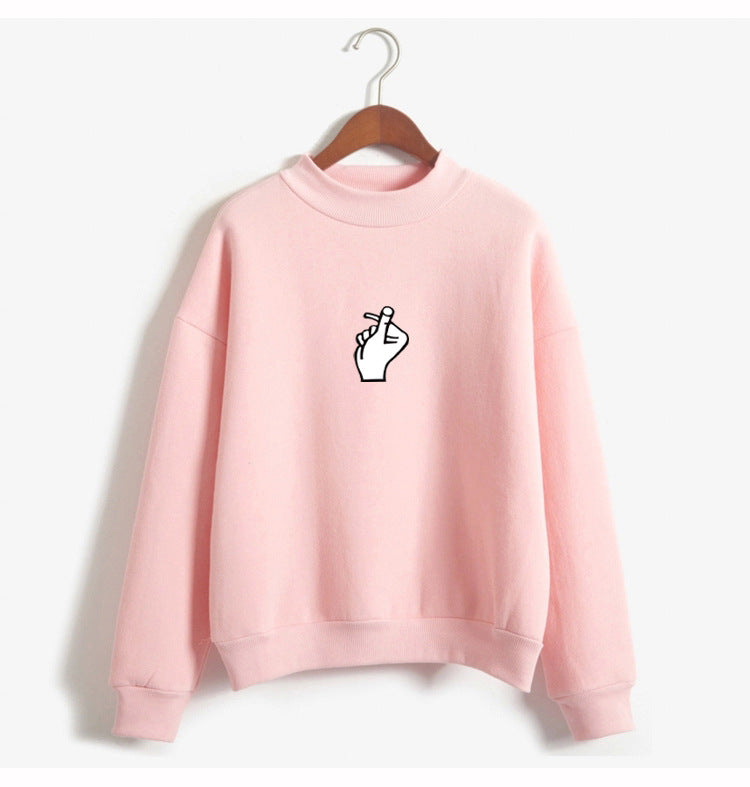 Trendy Korean Ulzzang Women's Plush Sweater with Love Finger Heart Gesture - Soft & Cozy Winter Pullover for Casual Outfits & Street Style Fashion