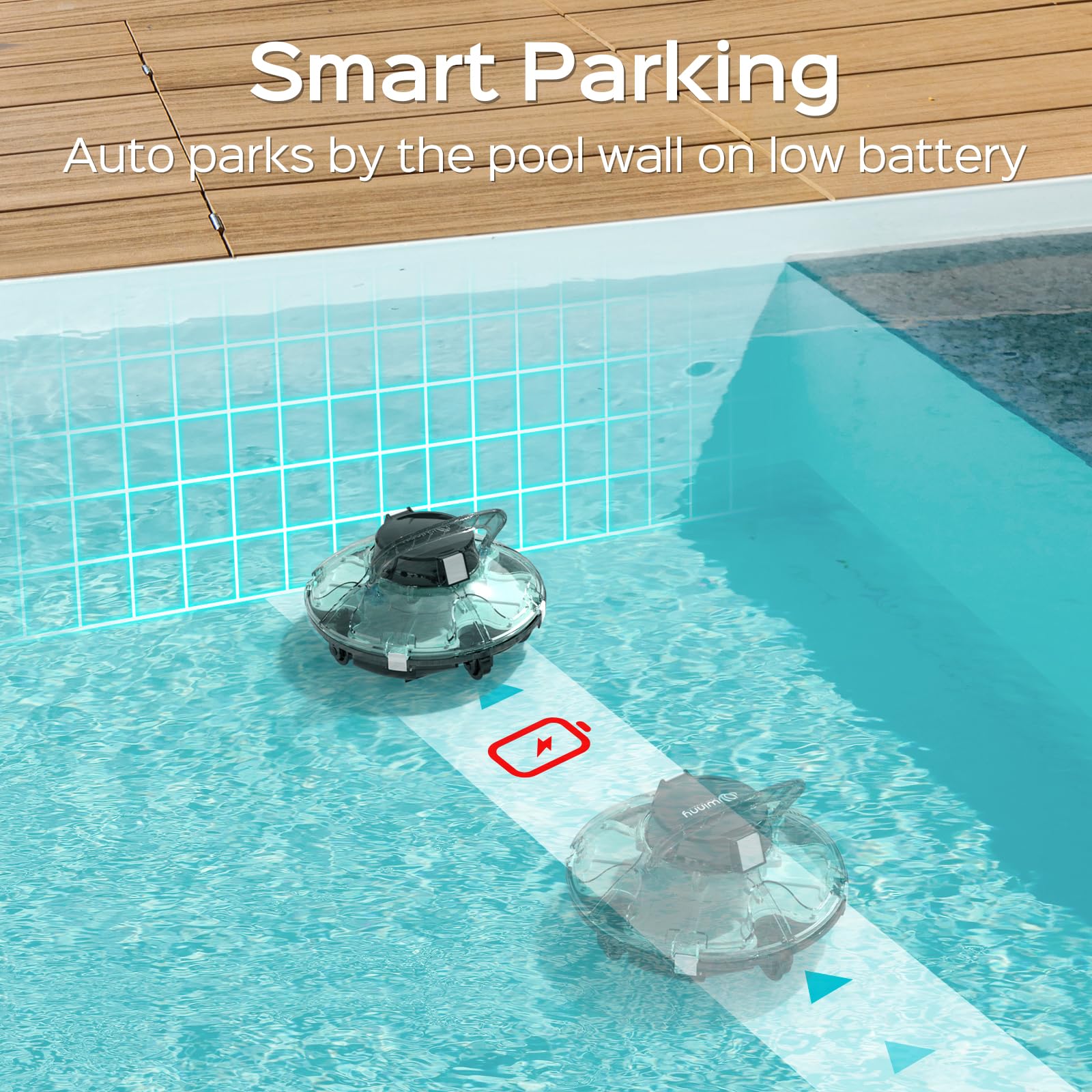 Automatic Cordless Robotic Pool Vacuum Cleaner - Powerful 75-Minute Runtime, Transparent Design for Easy Debris Monitoring - Perfect for Flat Above Ground Swimming Pools (Ideal for Weekly Pool Maintenance & Quick Cleaning Between Uses)