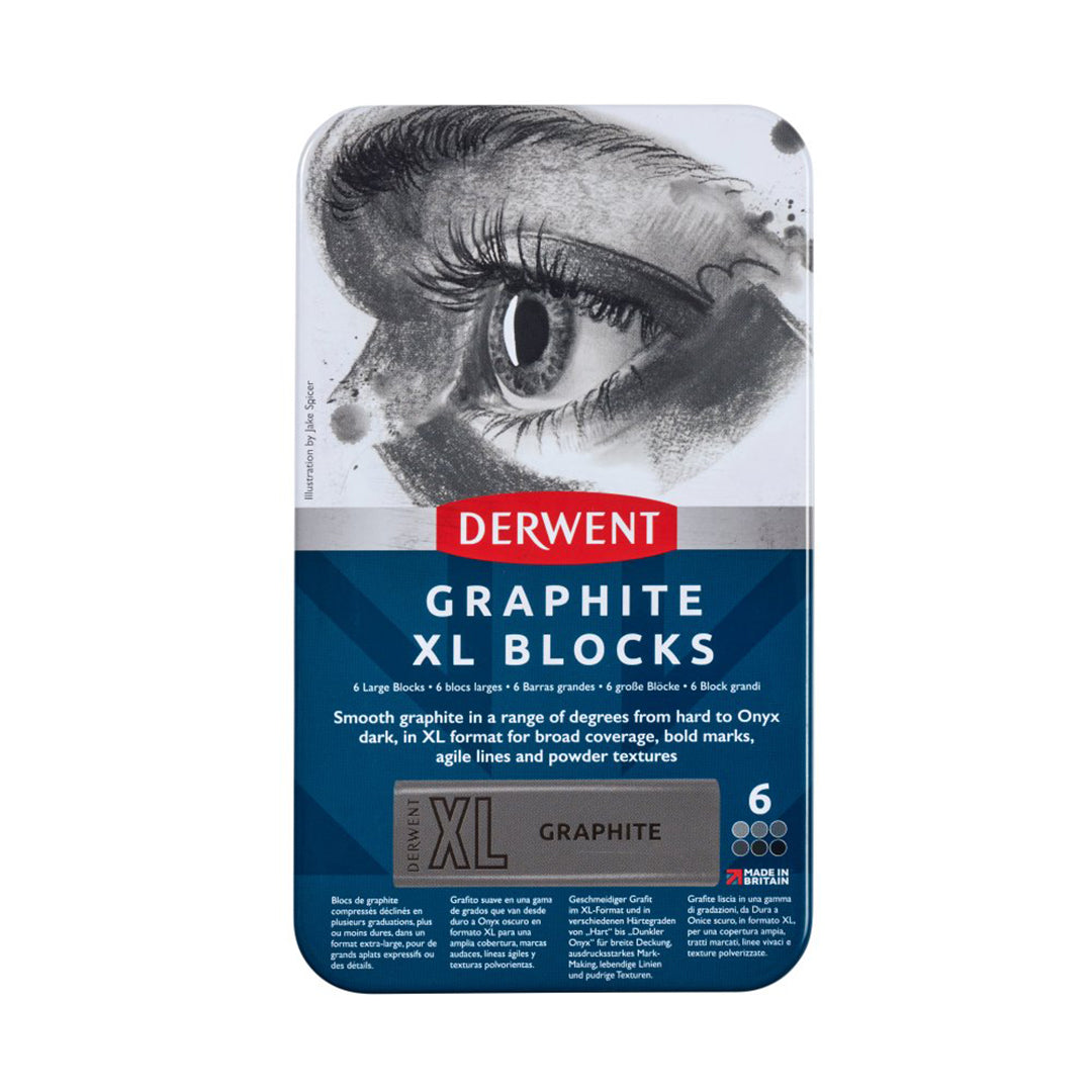 Derwent Graphite XL Block Tin of 6 - Premium Drawing Pencils for Artists & Sketching - Perfect for Professional Artwork, Sketching & Shading Techniques