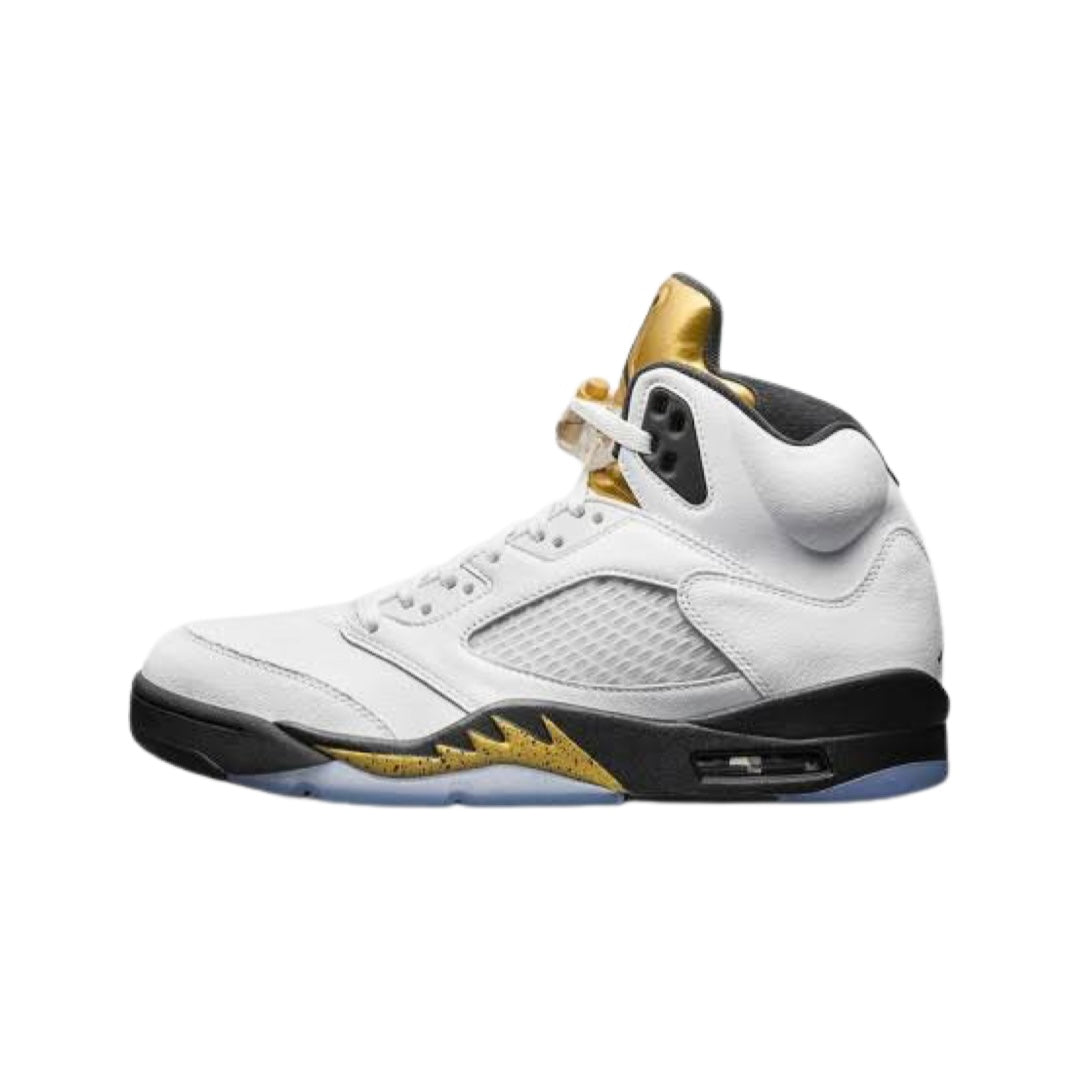 Air Jordan 5 Retro Men's Basketball Shoes - White/Black/Metallic Gold Coin - Vintage Sneakers for Streetwear & Basketball Games