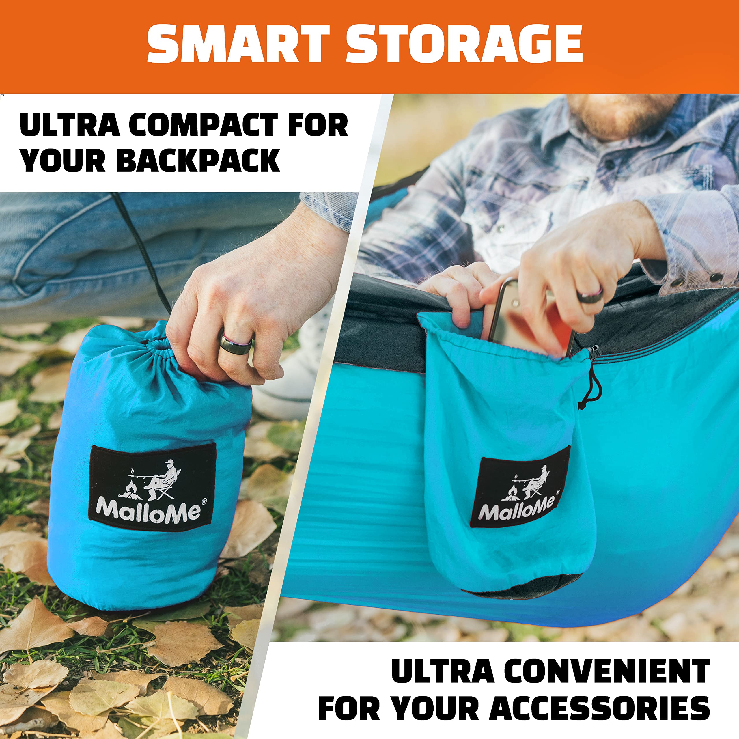 **MalloMe Portable Camping Hammock for Adults & Kids - Heavy Duty 2 Person Outdoor Hammock with Tree Straps - Lightweight & Compact for Backpacking, Hiking, Beach, Travel (Single & Double Size)**    **Usage Scenarios:** Perfect for camping, backyard relaxation, beach trips, hiking breaks, and outdoor adventures.