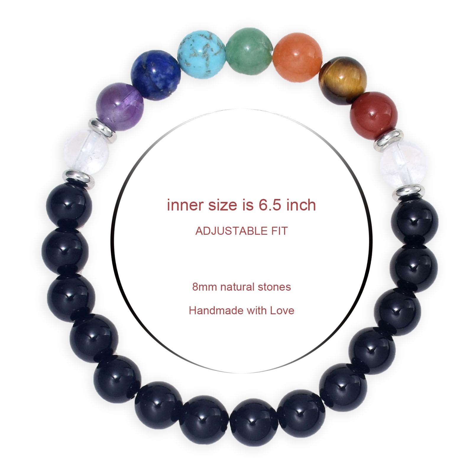 8MM Genuine Healing Crystal Bracelet - Lucky Stone Beaded Chakra Bracelet for Positive Energy (6.5 Inch) | Inspirational Spiritual Gift for Women & Mom | Meditation, Yoga & Daily Wear