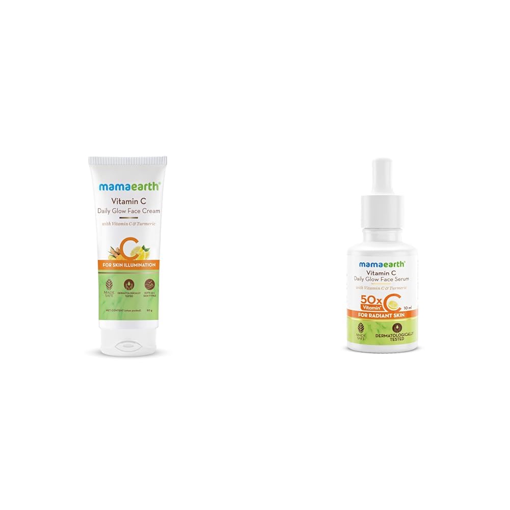 Mamaearth Vitamin C Face Cream & Serum with Turmeric for Skin Brightening - Daily Glow Moisturizer for Men & Women - Perfect for Morning & Night Skincare Routine