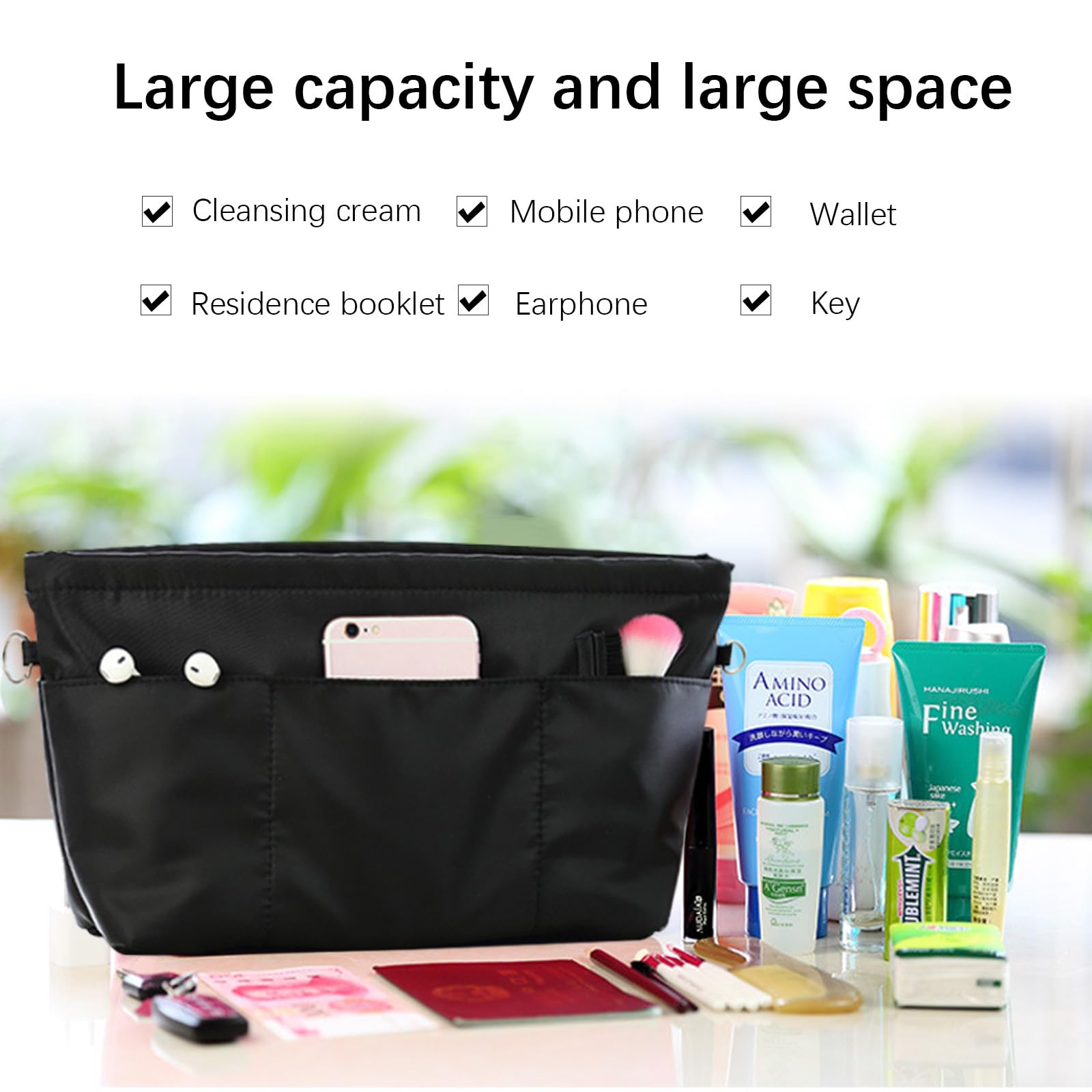 Lckaey Purse Organizer Insert for Neverfull GM MM Graceful PM - On-the-Go Handbag Organizer 3055 Black - Perfect for Travel, Work & Daily Use