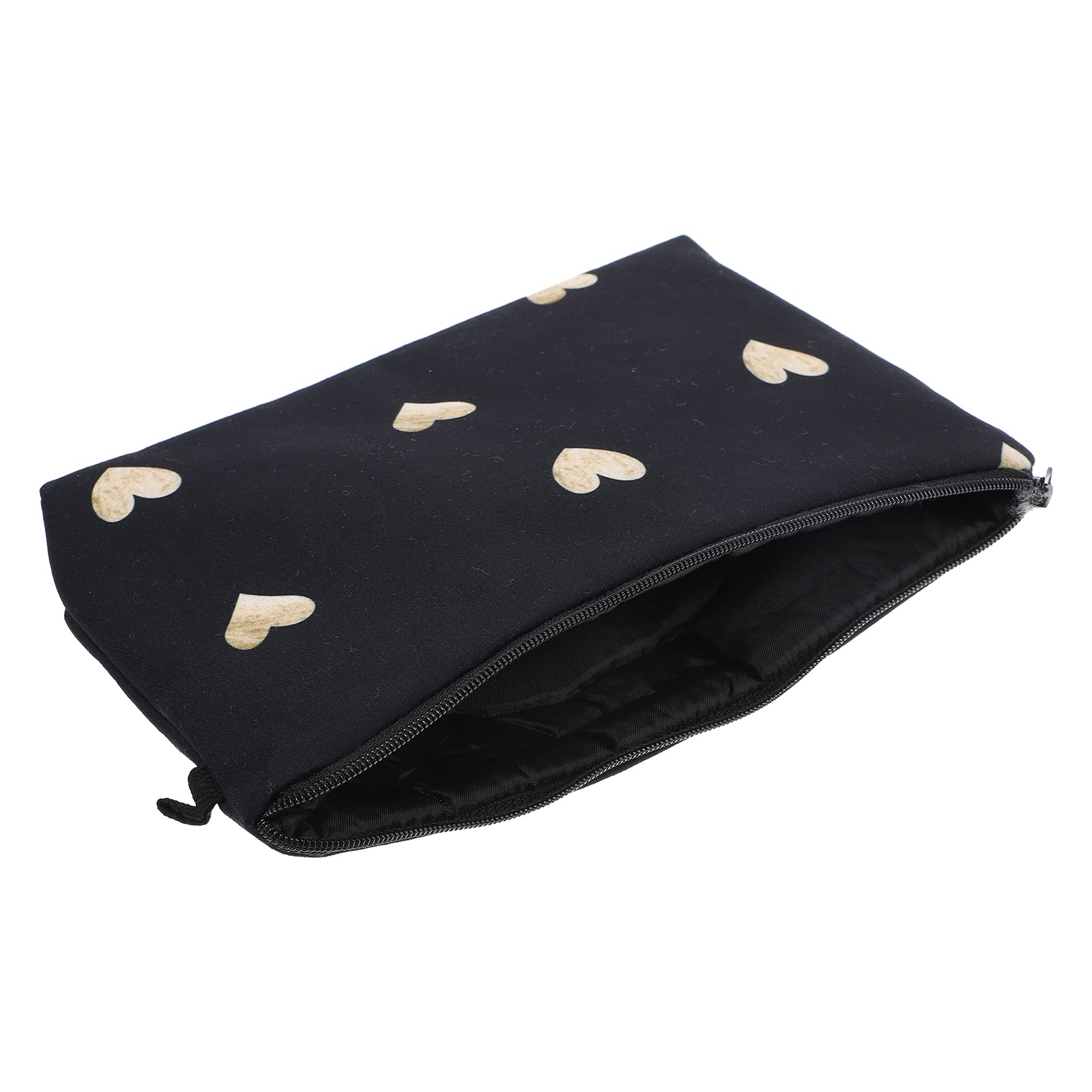 Lurrose Small Makeup Bag with Golden Heart Print - Waterproof Cosmetic Pouch & Travel Toiletry Bag with Zipper (8.7x1.2x5.3 inches) - Perfect for Travel, Gym, and Daily Organizer