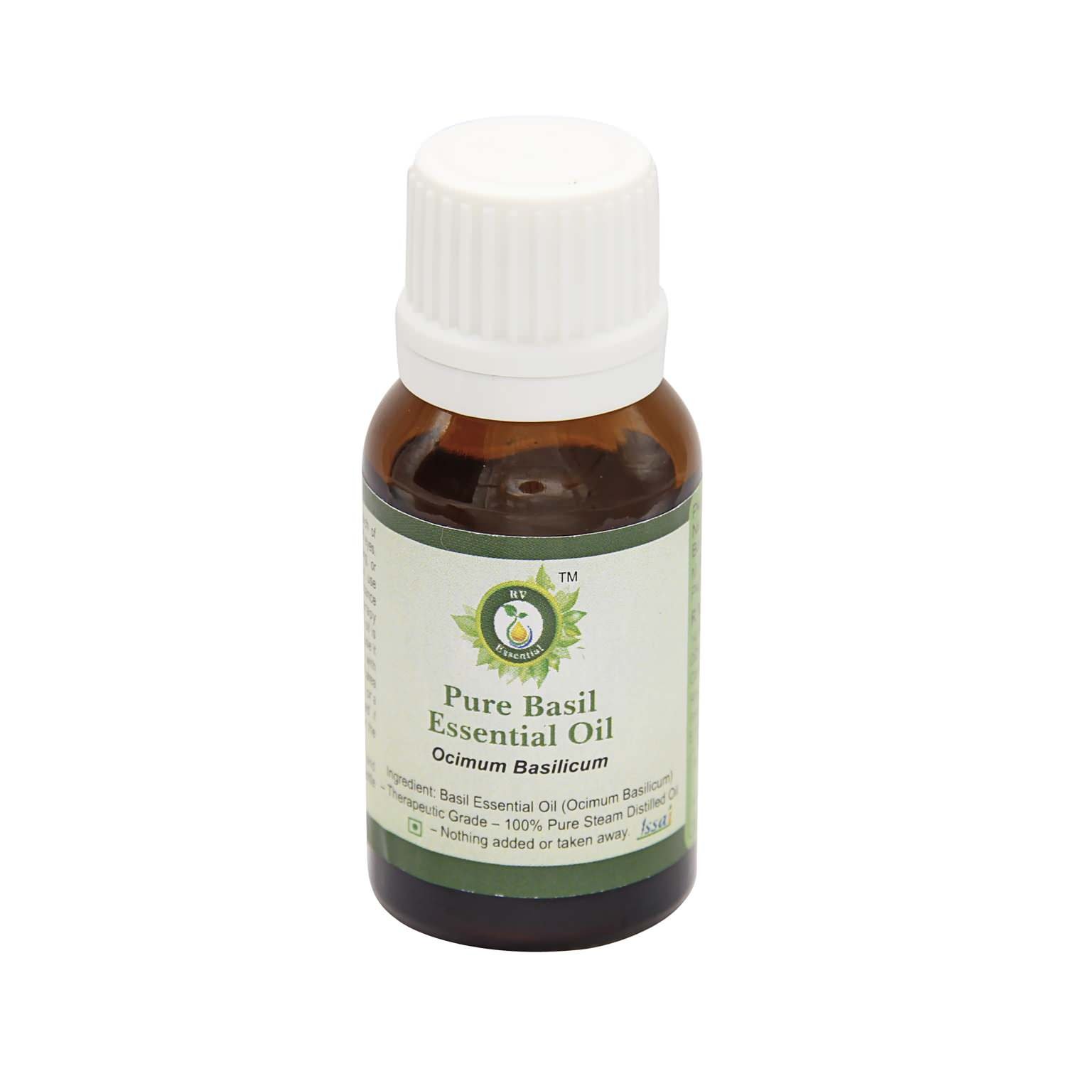 Pure Basil Essential Oil 15ml (0.507oz) - 100% Natural Steam Distilled Therapeutic Grade for Hair Growth & Relaxing Massage | Aromatherapy, Diffuser, Skin Care & Stress Relief | R V Essential