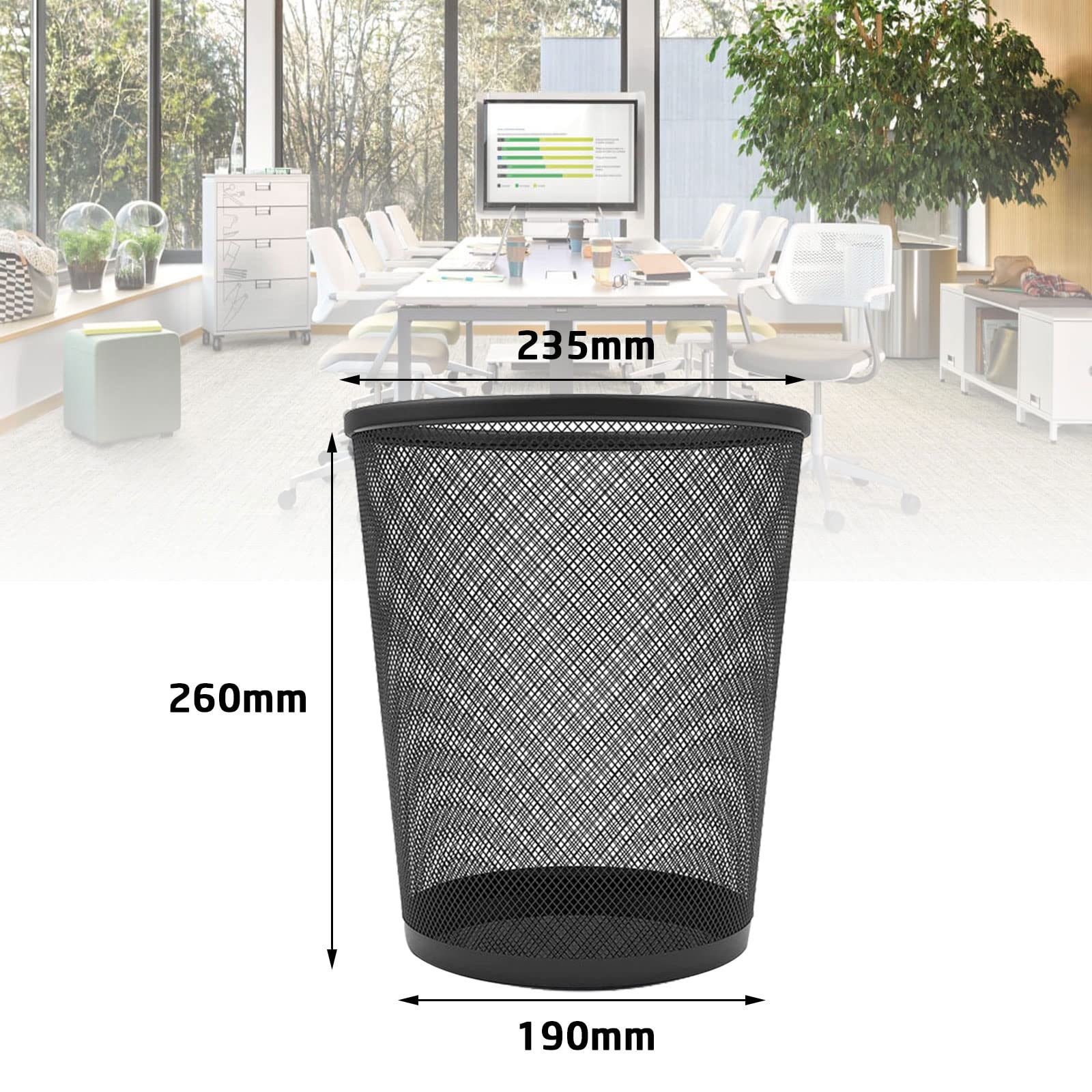 Evadow 3 Pack 12L Mesh Waste Paper Bin - Lightweight Metal Wire Trash Can for Home & Office, Circular Garbage Basket (260mm x 235mm x 190mm) - Perfect for Desks, Bathrooms, Bedrooms & Dorm Rooms