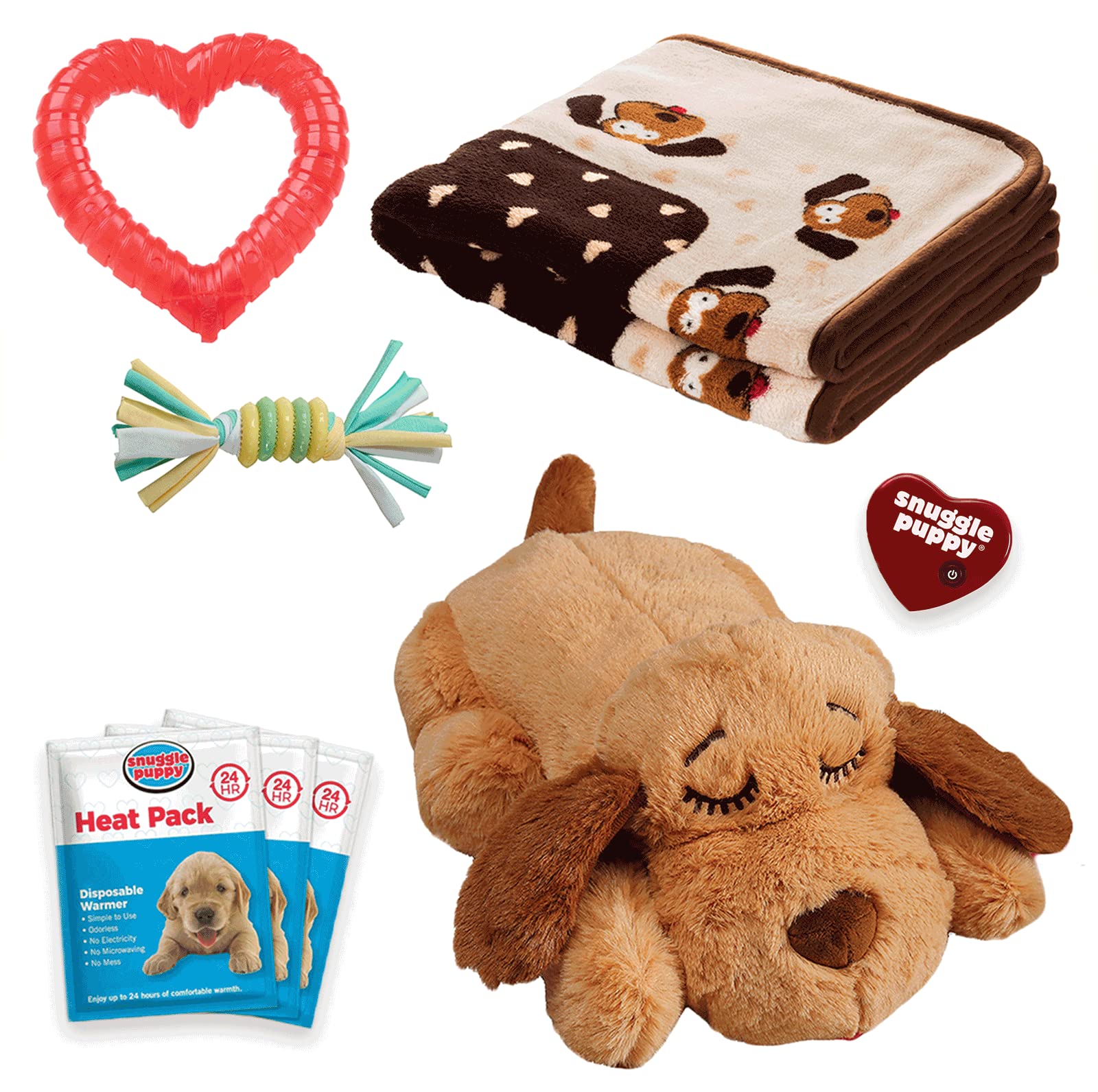 Original Snuggle Puppy Essentials Starter Kit - Heartbeat Dog Toy & Calming Aid with 3 Heat Packs, Puppy Teething Chew Toy & Soft Dog Blanket | Perfect for New Puppies, Separation Anxiety Relief & Crate Training Comfort