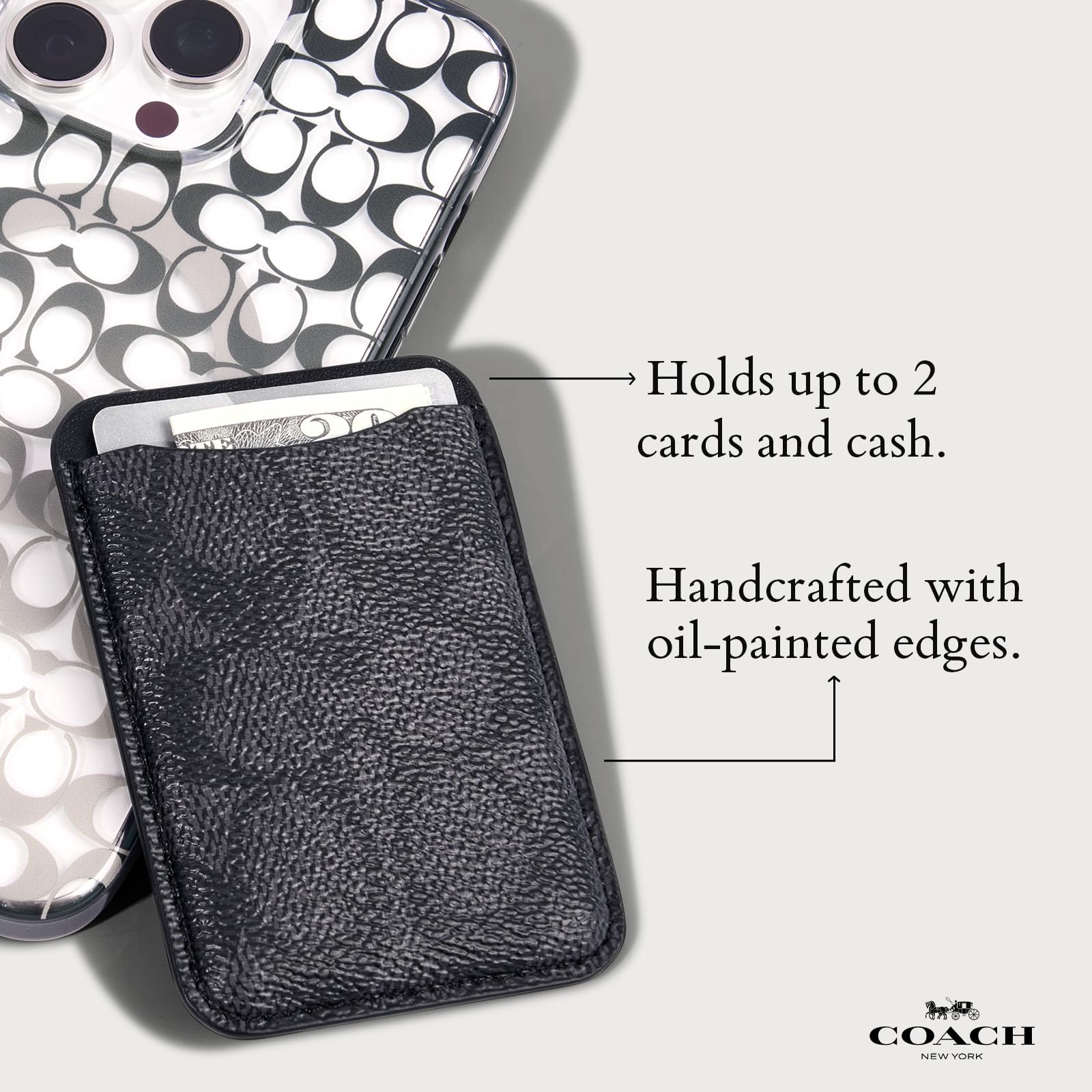 Coach Magnetic Phone Wallet & Card Holder - Compatible with MagSafe iPhones & Cases - Signature Charcoal - Perfect for Hands-Free Shopping & Travel