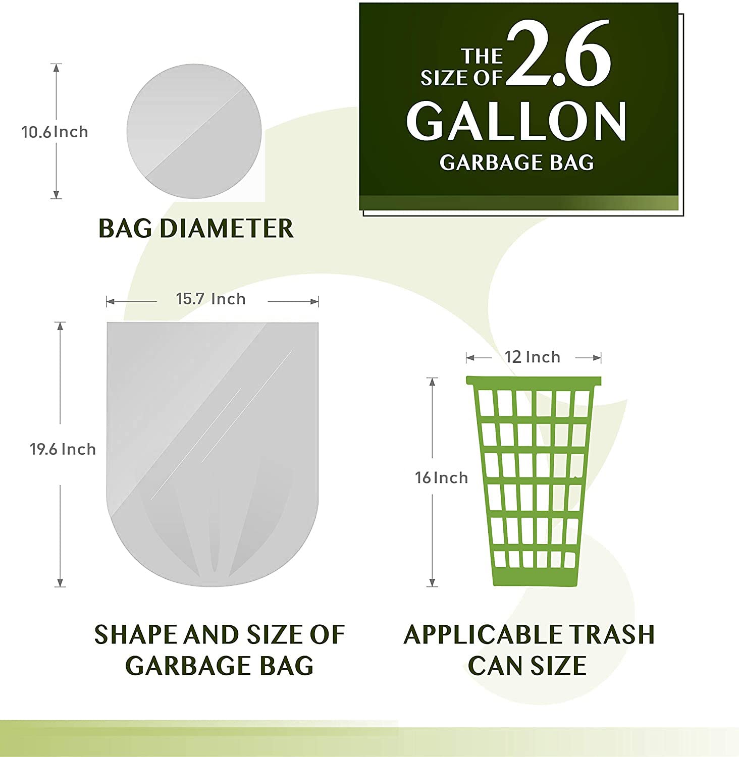 100 Counts 2.6 Gallon Small Trash Bags - Tear & Leak Resistant Bathroom Garbage Bags, Eco-Friendly Recycling Bin Liners (White) for Home, Office & RV Use