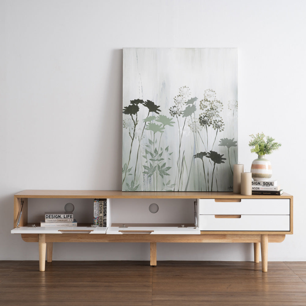 NAKULA 185.5cm Entertainment TV Stand with Storage - Natural & White Modern TV Console for Living Room - Perfect for Home Theater Setup & Living Room Organization