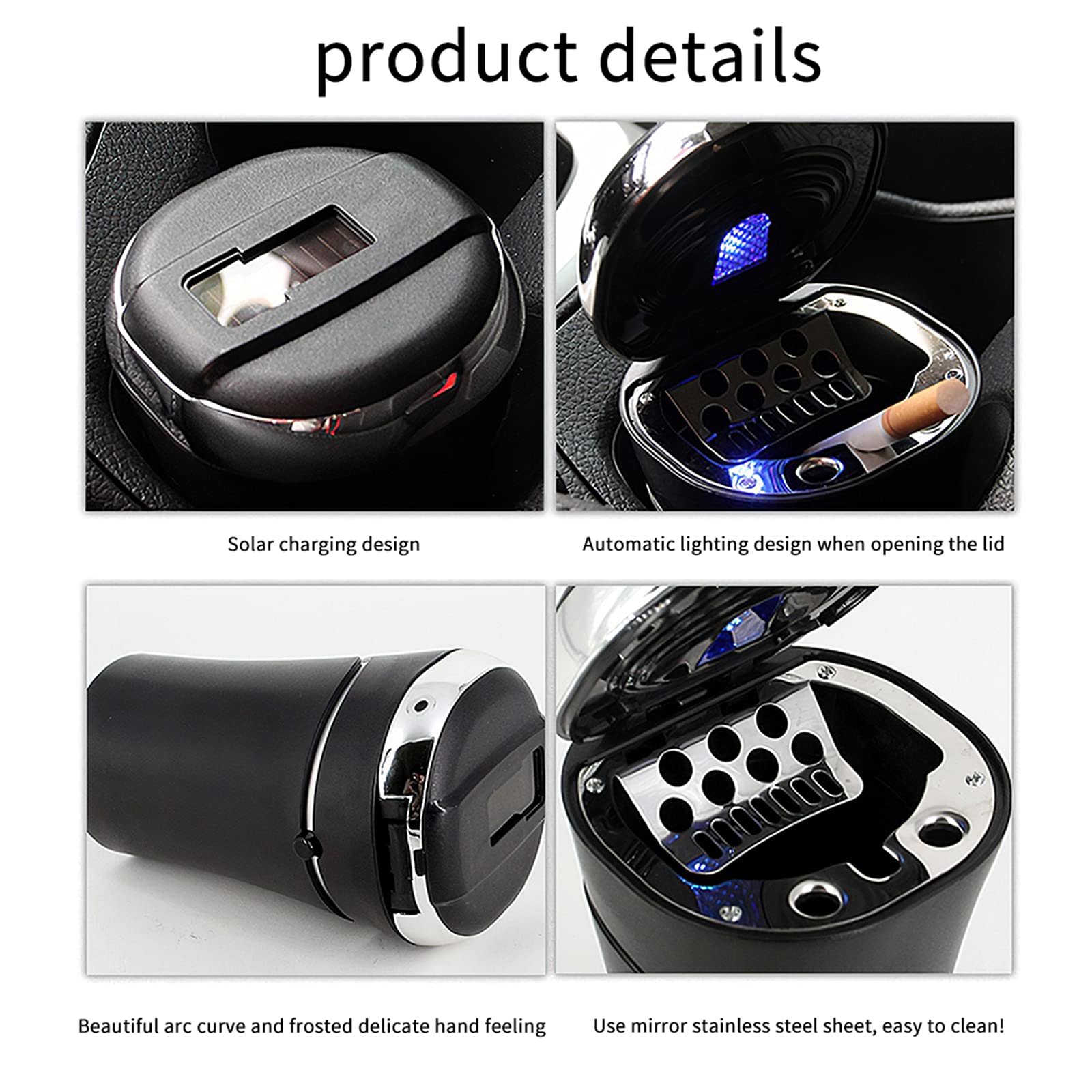 Windproof Car Ashtray with Lid & LED Light - Large Capacity Cigarette Ashtray for Cars, Odor-Free Smoking Accessory with Cup Holder | Perfect for Road Trips, Commuting & Smokers On-The-Go