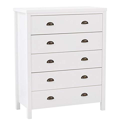 CorLiving Boston 5-Drawer Dresser in White - Engineered Wood Bedroom Furniture for Storage & Organization - Perfect for Master Bedroom, Guest Room or Dorm