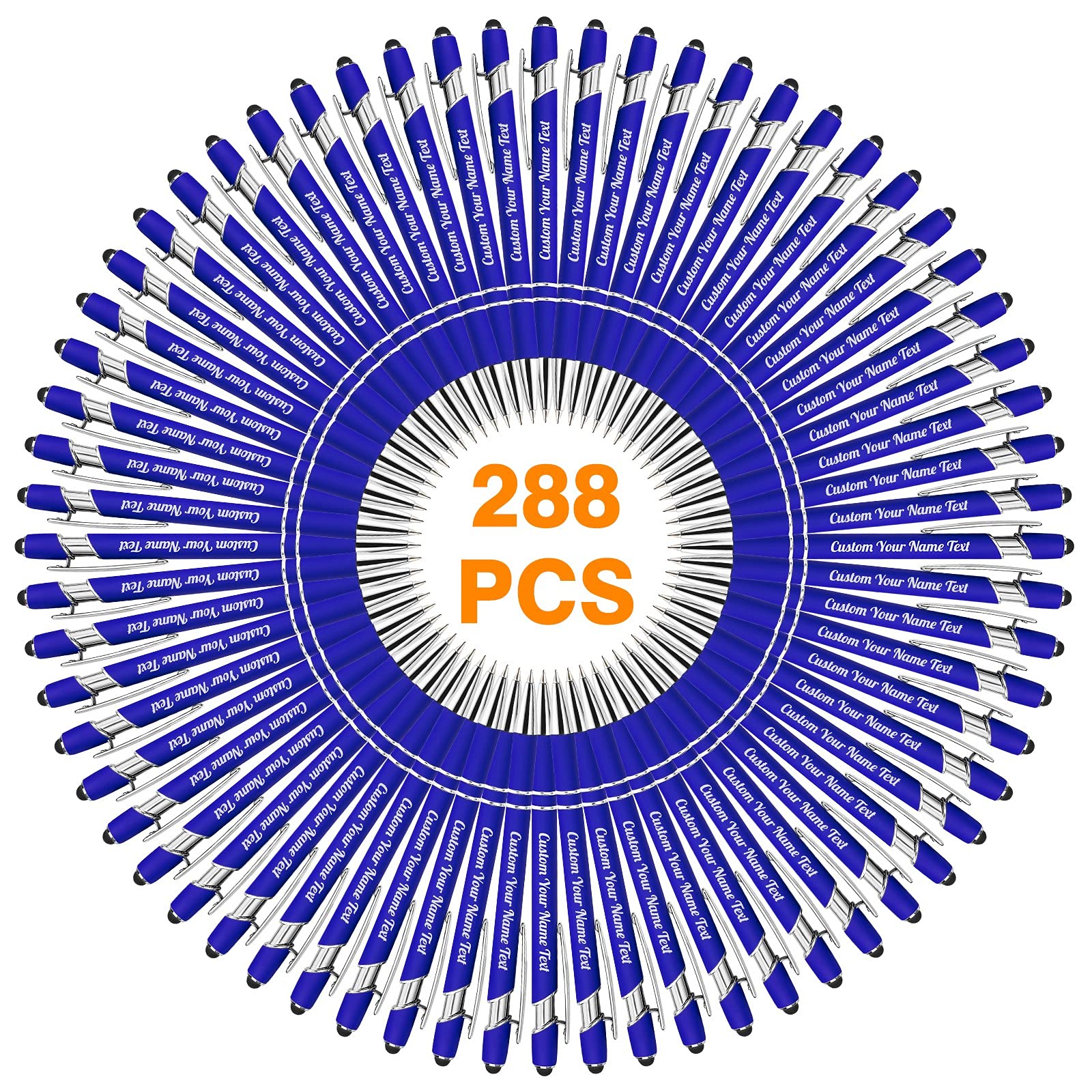 288-Piece Personalized Ballpoint Pens Bulk with Free Name Engraving - Custom Logo Pens with Stylus for Business, Graduation, Wedding & Birthday Gifts - Black Ink - Perfect for Corporate Events, School Supplies & Promotional Giveaways