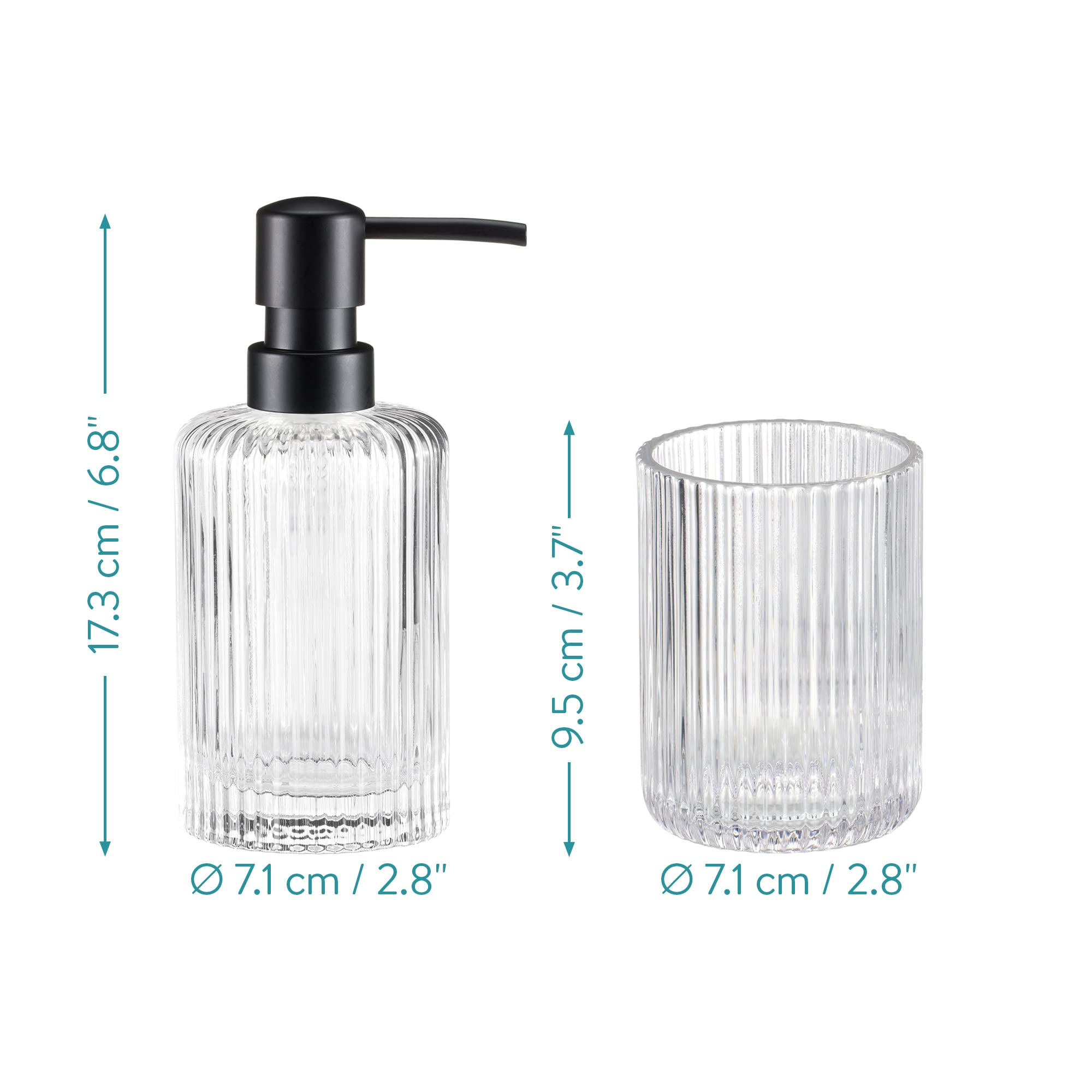 Navaris 4-Piece Glass Bathroom Set - Soap Dispenser, Toothbrush Holder, Soap Dish & Cotton Pad Organizer - for Modern Bathrooms