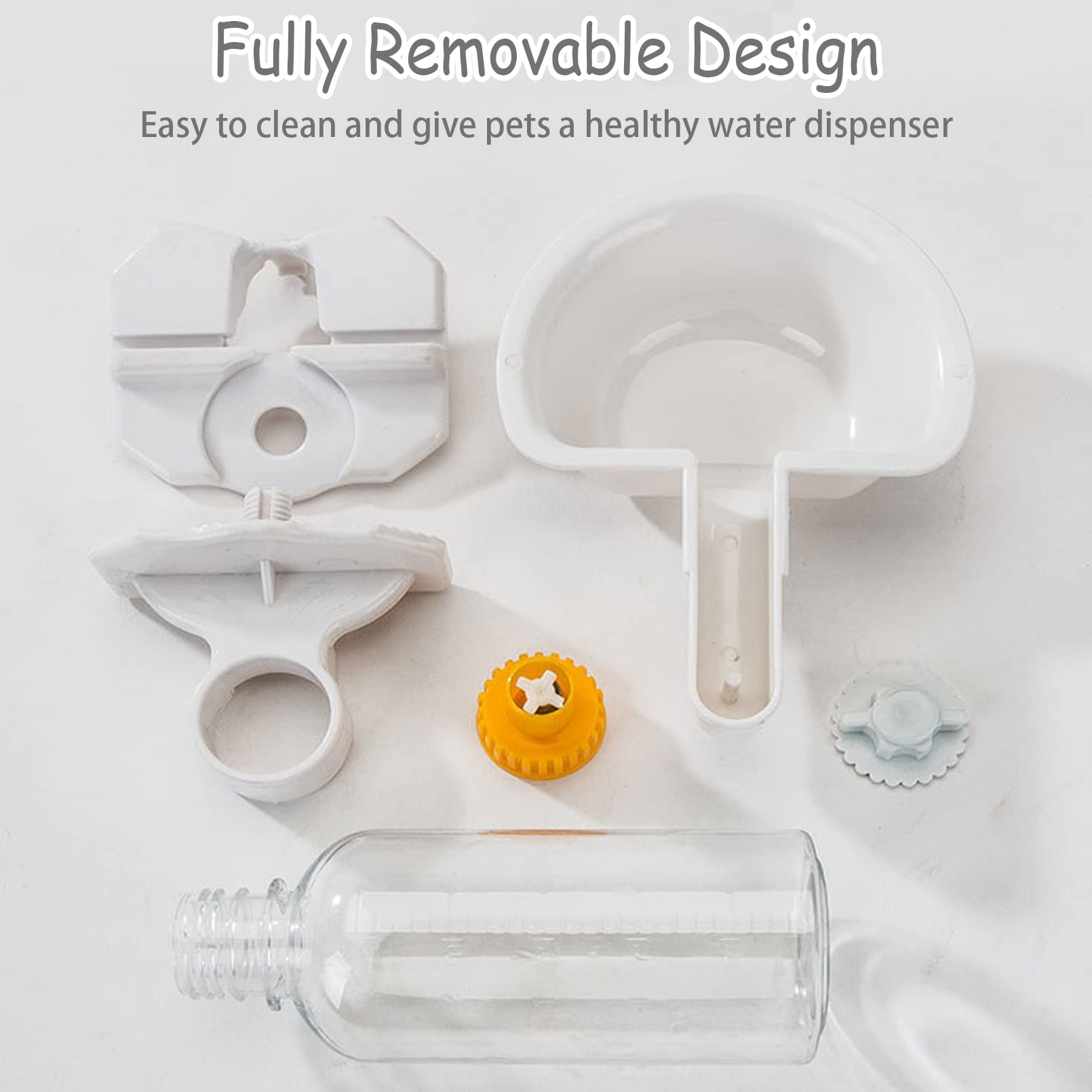 Kathson Automatic Rabbit Feeder & Water Dispenser - Hanging Plastic & Stainless Steel Pet Cage Bottle with Removable Bowl, Bolt Holder Set (White) - Perfect for Rabbit Cages, Hutches & Small Animal Coops