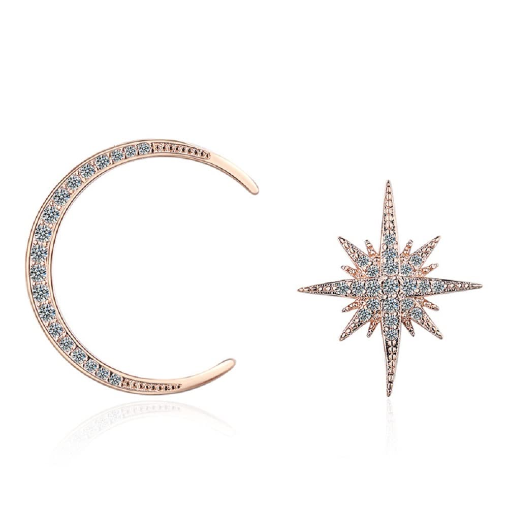 KeKe Rose Gold Plated Star and Moon Stud Earrings with Zircon for Women & Girls | Perfect Gift for Friends, Daily Wear & Party Jewelry