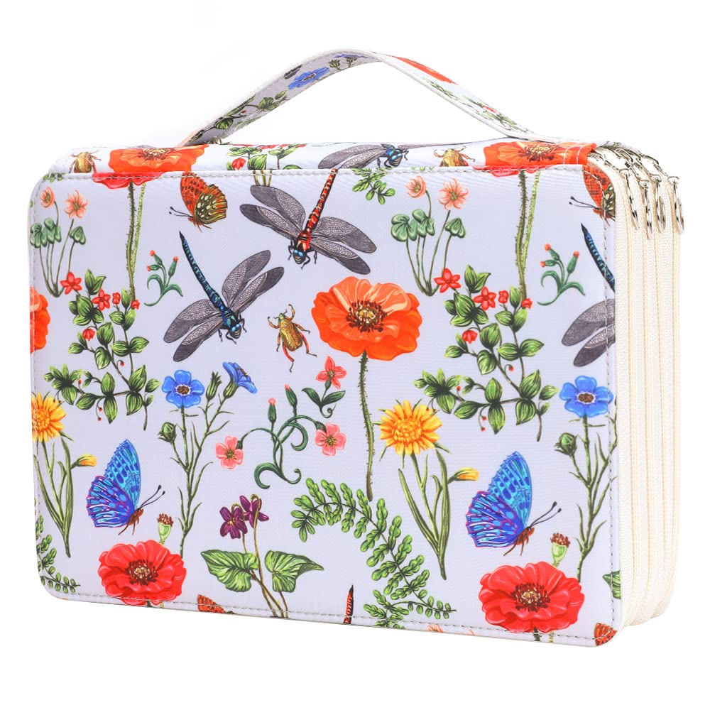 Vomgomfom 200-Slot Zipper Pencil Case - Large Capacity Twill Fabric Artist Pencil Organizer for Watercolor Pens, Markers & Art Supplies (White) - Perfect for Drawing, Sketching & School Stationery Storage