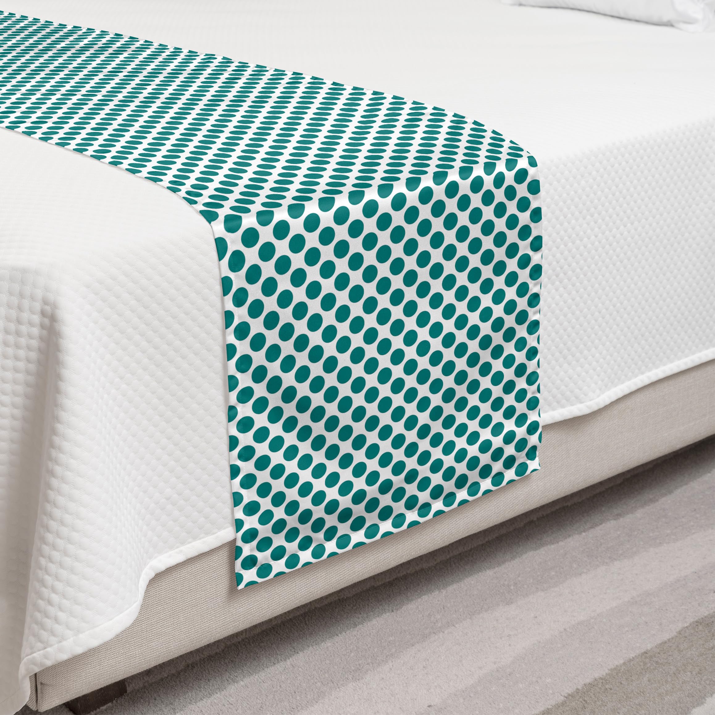 Ambesonne Teal and White Polka Dot Bed Runner - Geometric Pattern Decorative Bed Scarf for Hotels, Homes & Guestrooms - Perfect for Adding a Pop of Color to Your Bedroom Decor