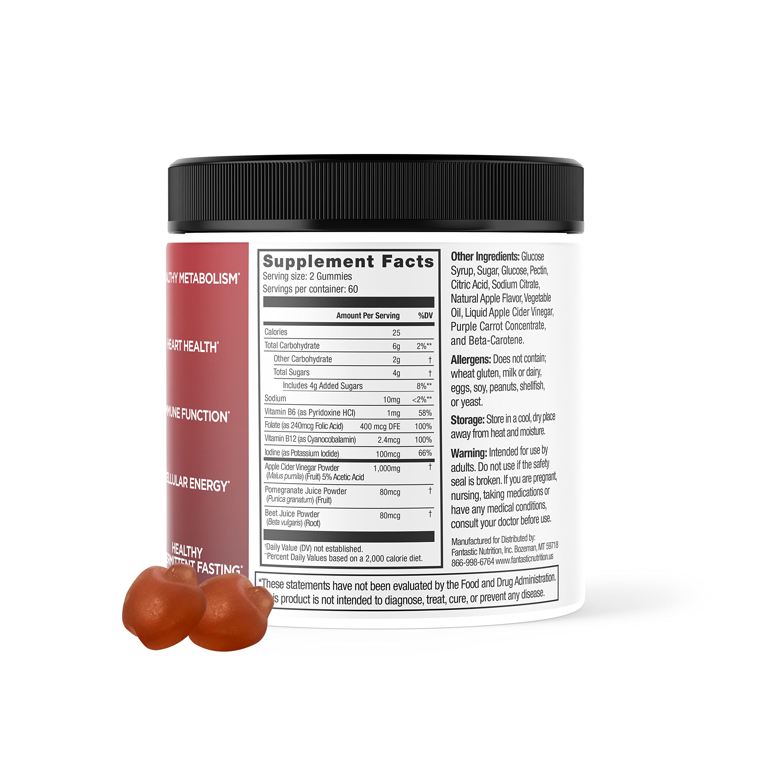 Organic Apple Cider Vinegar Gummies with The Mother - Immune Support & Antioxidant Supplement - Vegan, Gluten Free, B Vitamins - Boost Immunity & Digestion - Perfect for Daily Wellness & Detox