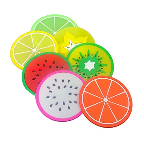 7 Pcs Non-Slip Silicone Fruit Coasters - Heat Resistant Drink Mats for Coffee, Wine & Beer - Cute Slice Design for Bar, Kitchen, Patio & Dining Table Decor