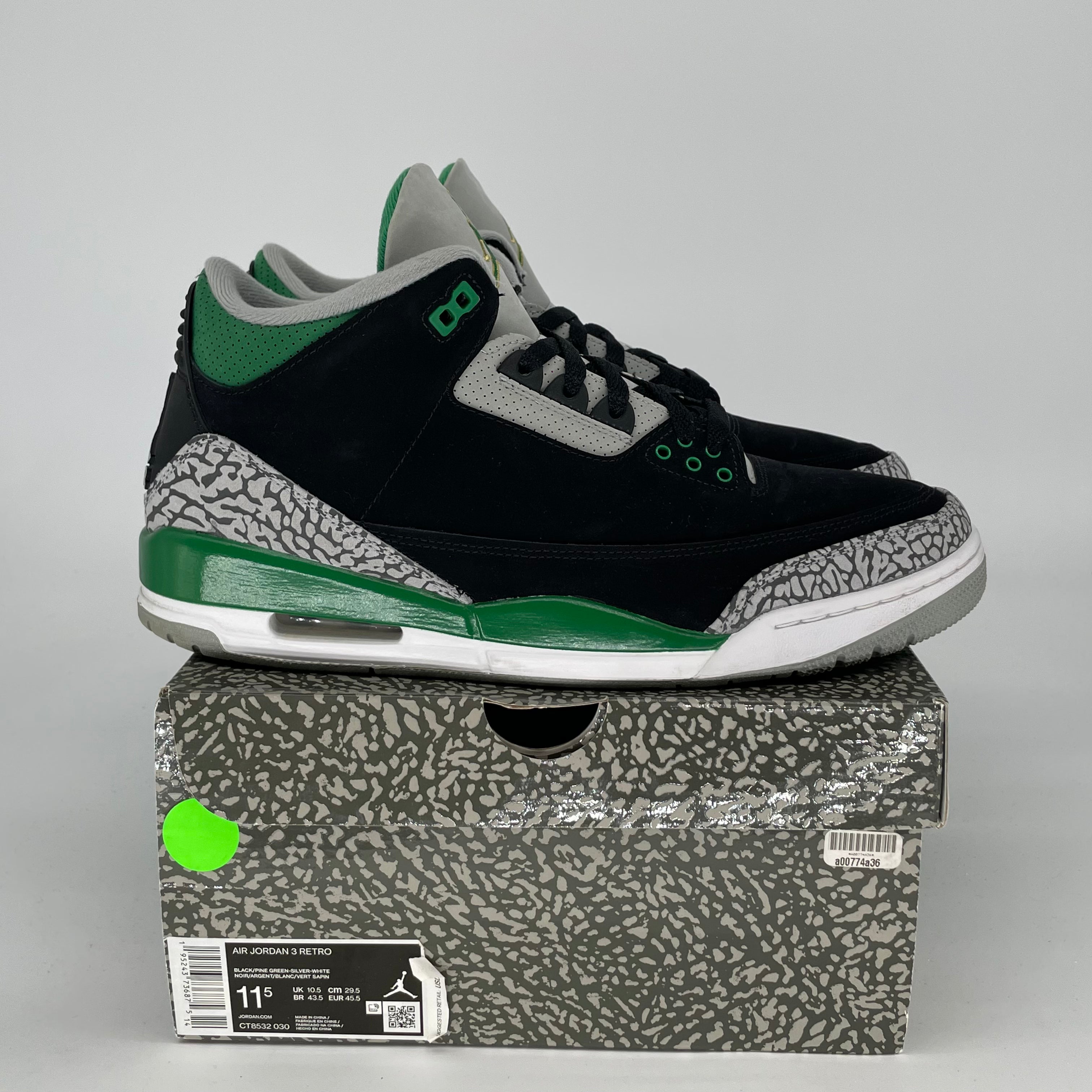 Original: AIR JORDAN 3 PINE GREEN SIZE 11.5/13W CT8532 030   Optimized: Air Jordan 3 Retro Pine Green Men's Basketball Shoes Size 11.5/13W (CT8532-030) - Perfect for Streetwear & Court Performance