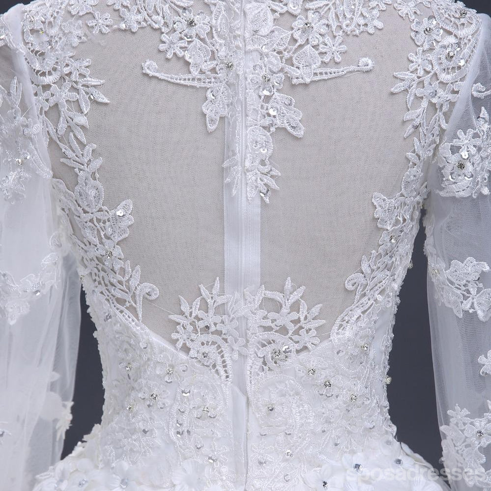 2018 Sexy See Through Long Sleeve Lace A-Line Wedding Dress - Affordable Custom Made Bridal Gown WD267 | Perfect for Beach Weddings, Vow Renewals & Romantic Photoshoots