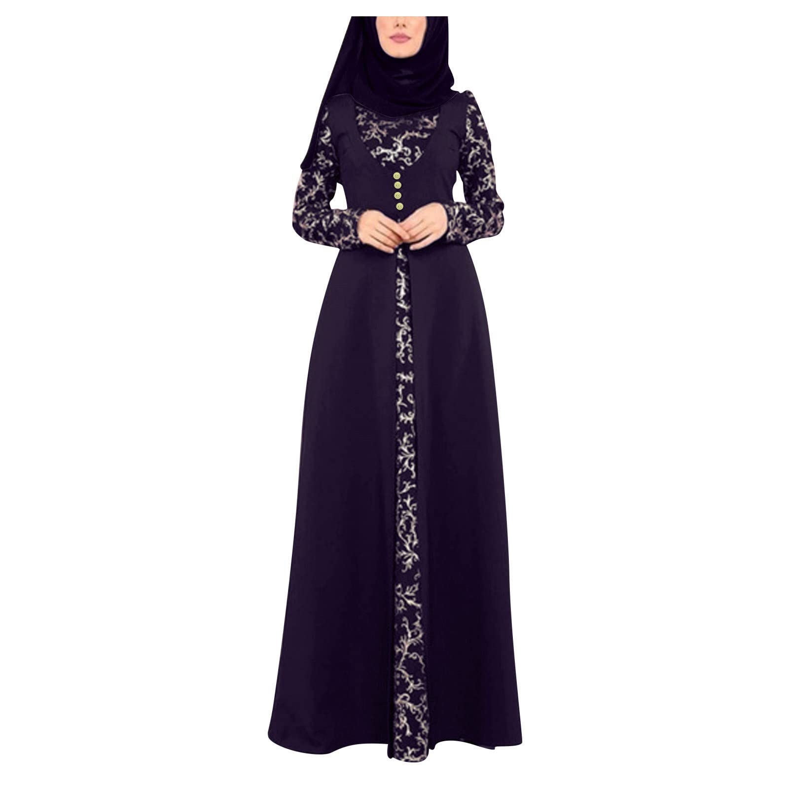 Elegant Muslim Abaya Dress for Women - Islamic Lace Stitching Jilbab Kaftan Maxi Dress | Summer Modest Fashion | Perfect for Prayer, Eid, Mosque & Special Occasions
