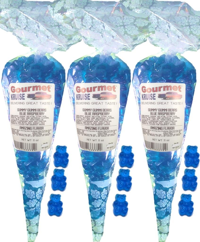 Blue Raspberry Gummy Bears - 3 Pack (33 OZ) | Gourmet Kruise Signature Candy | Perfect for Party Favors, Gift Bags & Movie Snacks