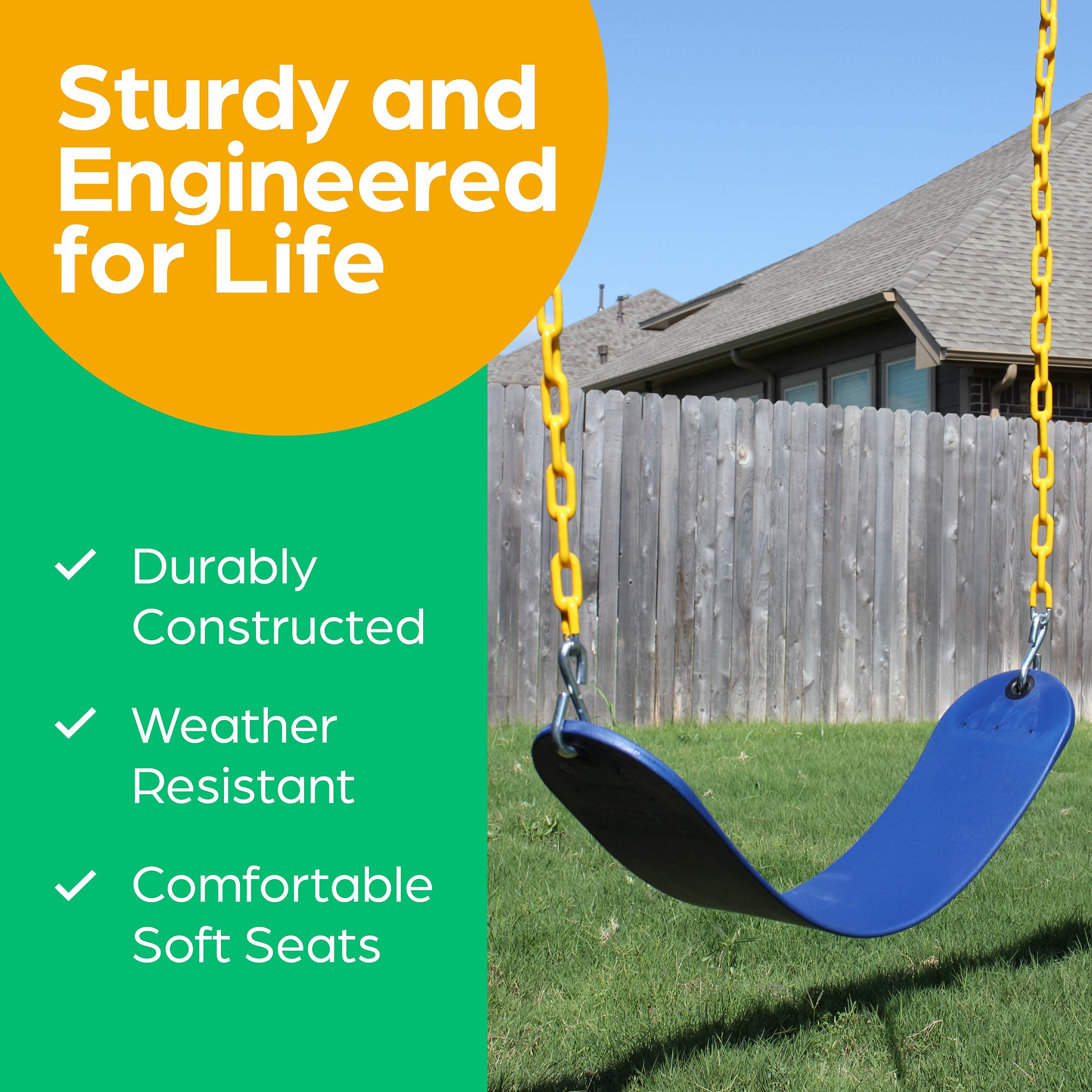 Jungle Gym Kingdom Heavy Duty Swing Seat Replacement Kit with Chains - Outdoor Swing Set Accessories for Kids Backyard Playground (Blue) - Perfect for Playgrounds, Parks, and Backyard Fun