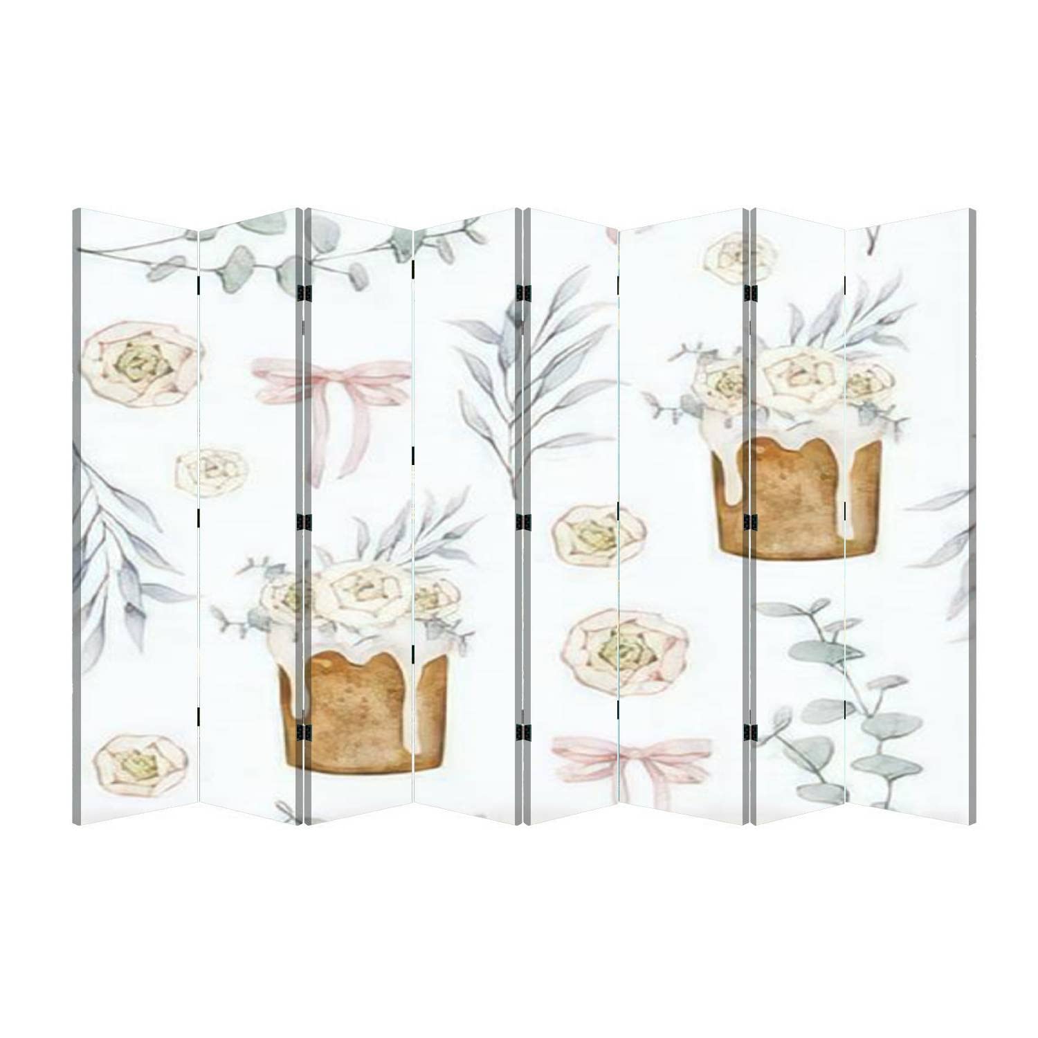 Watercolor Easter Eucalyptus Floral Folding Room Divider - 8 Panel Privacy Screen for Living Room & Bedroom | Room Partition, Wall Divider, Home Decor | Perfect for Studio Apartments, Office Spaces & Event Backdrops