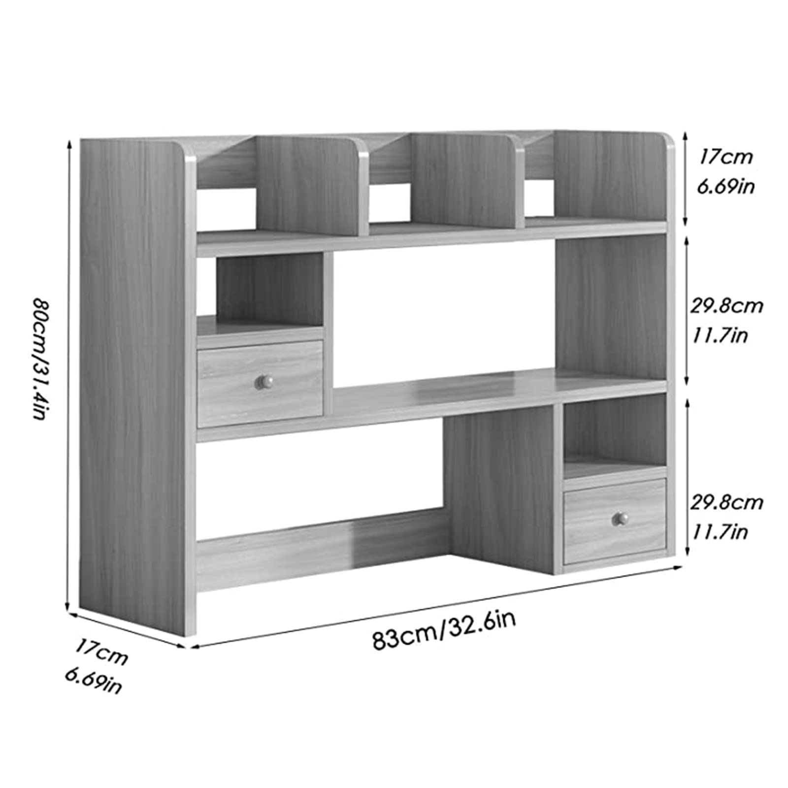 Wooden Desktop Bookshelf with 2 Drawers - Office Storage Organizer for Books, Files & Supplies | Perfect for Home Office, Study Desk & Workspace Organization