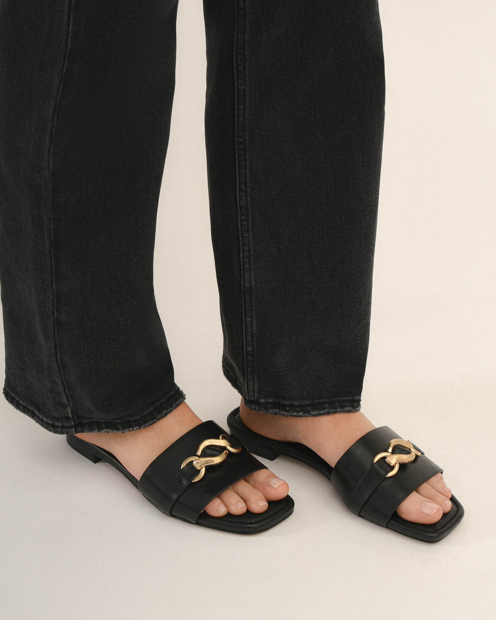 Pablo Black Leather Flat Slides - Comfortable & Stylish Men's & Women's Sandals for Casual Wear, Beach, Pool & Summer Outfits