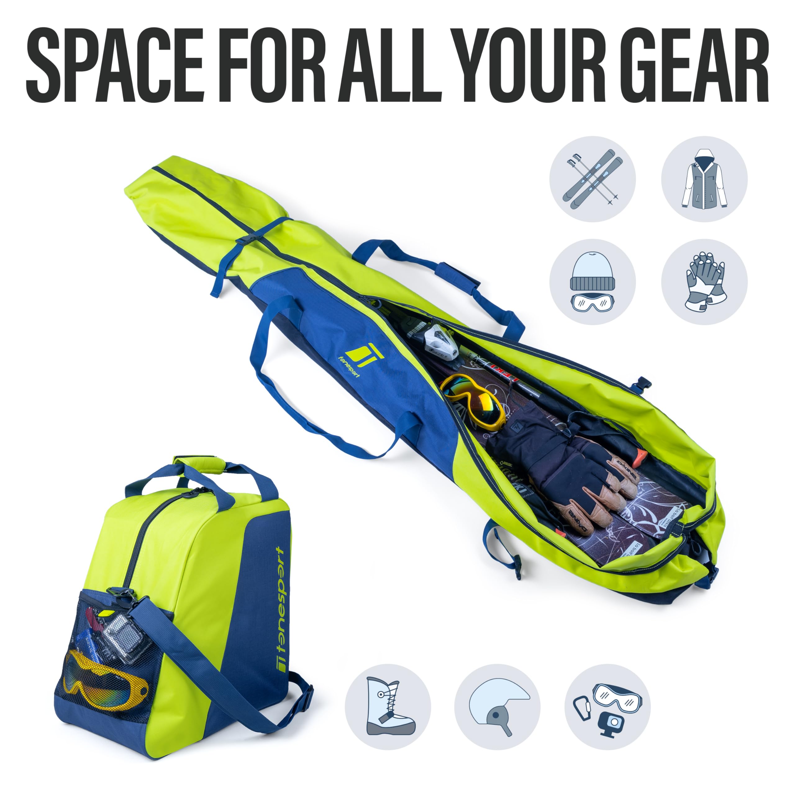 **Durable Ski Bag & Boot Bag Combo for Air Travel - Lightweight Unpadded Snow Ski Bag Fits Skis Up to 180cm - Perfect for Winter Sports & Ski Trips**