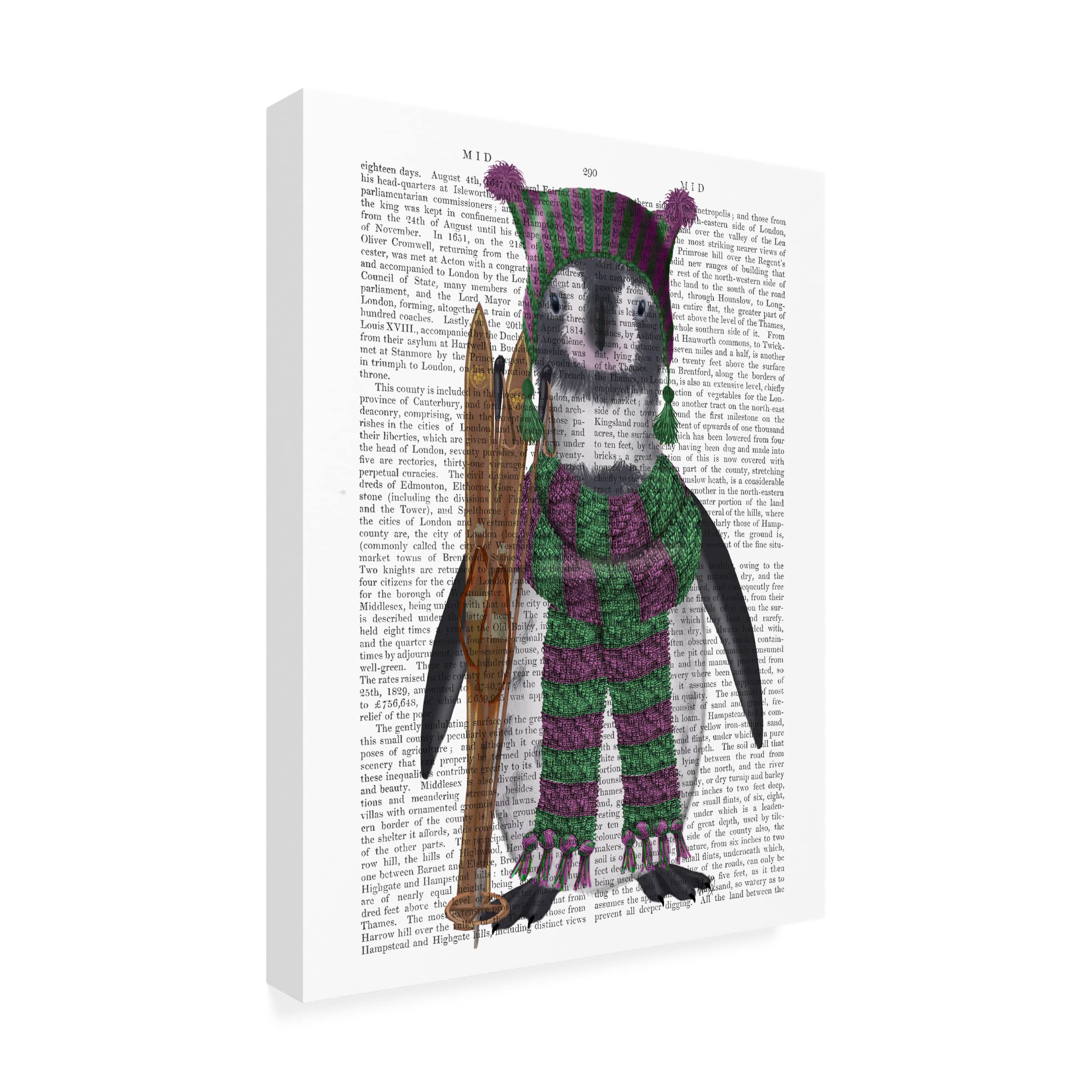 Trademark Fine Art 'Penguin Skis Book Print' Canvas Wall Art by Fab Funky - Perfect for Nursery, Kids Room & Winter-Themed Home Decor