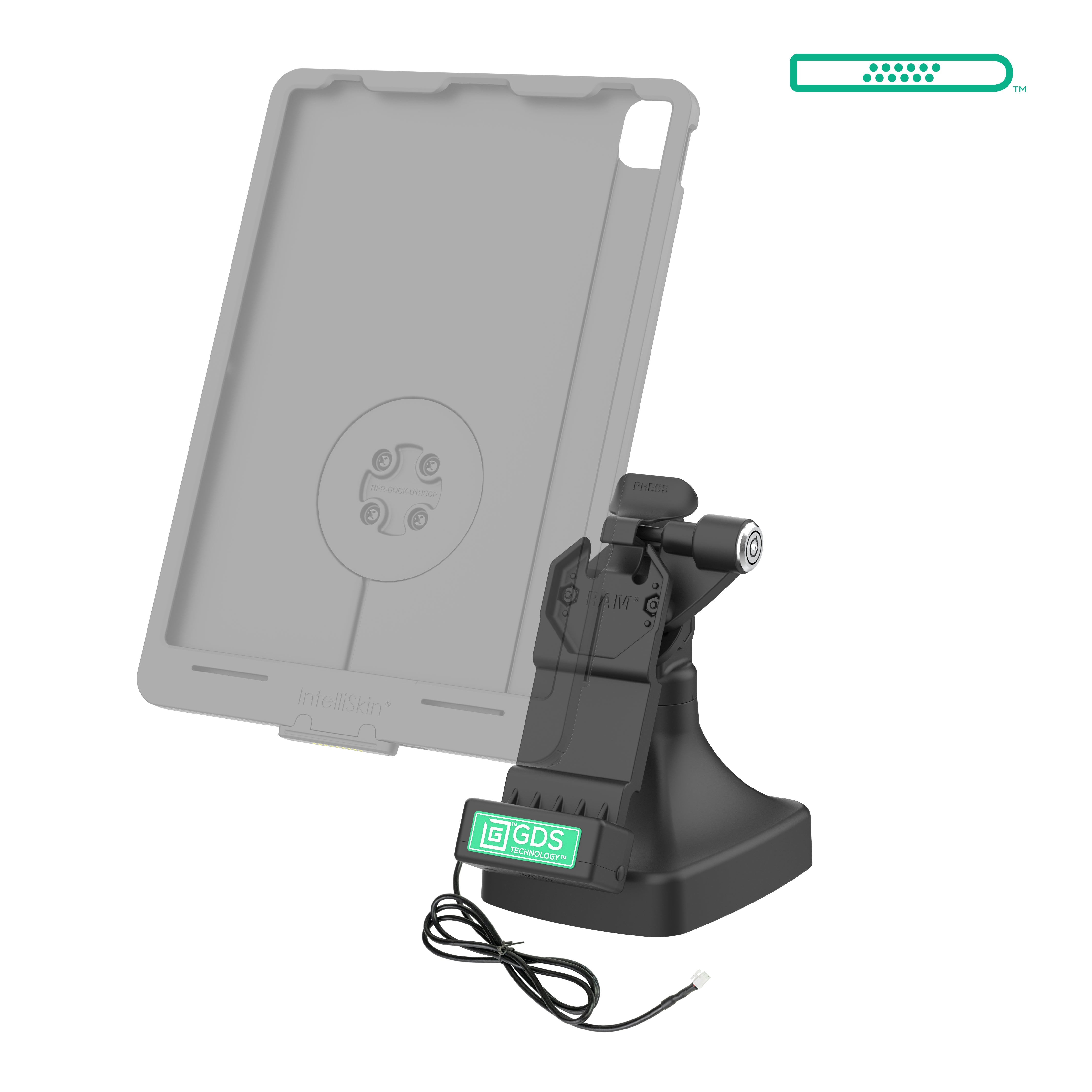 GDS® Uni Conn™ Locking Tilt & Swivel Dock with PoE + Data Port (RAM GDS DOCKLR D14 U1E 2A) - Secure Mounting Solution for Laptops & Tablets in Vehicles, Boats & Offices