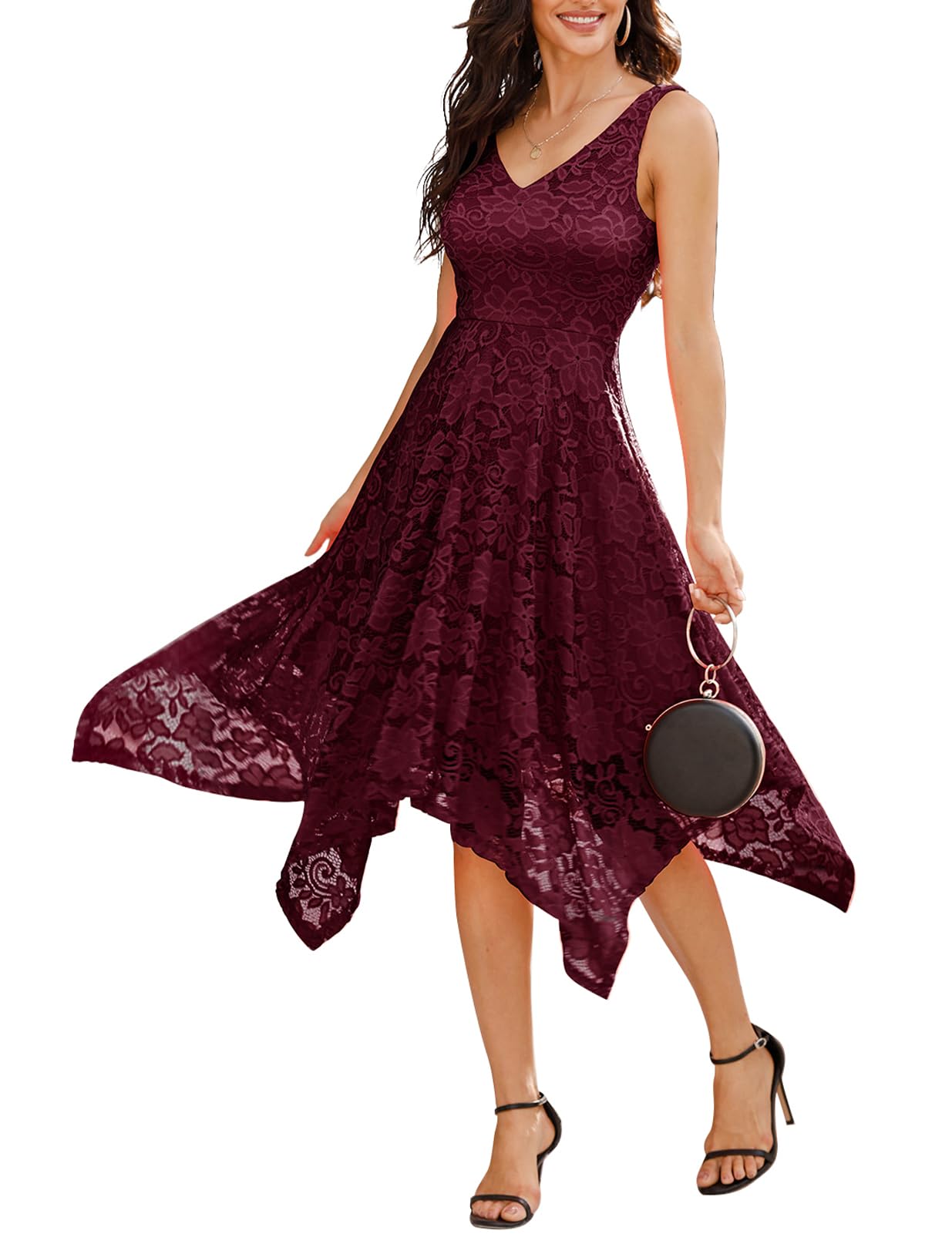 Meetjen Women's Elegant Lace Cocktail Party Dress 2025 - Handkerchief Hem Bridesmaid & Prom Formal Gown for Wedding Guest | Perfect for Evening Galas, Cocktail Parties & Special Occasions