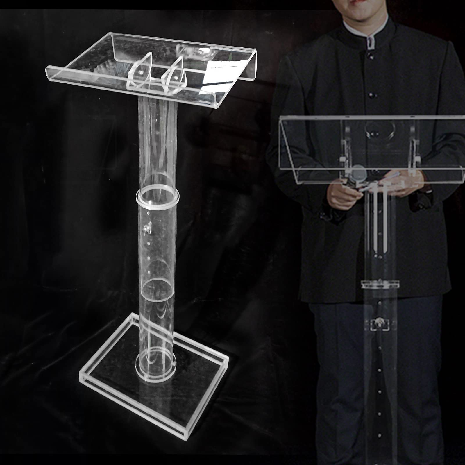 YIYIBYUS Clear Acrylic Podium Stand - Portable & Adjustable Pulpit for Churches, Conference Rooms, Religious Places - Perfect for Sermons, Speeches & Presentations (Type 1)