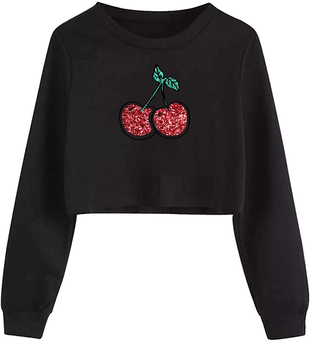 G-Amber Girls Crop Top Sweatshirt - Cute Long Sleeve Printed Pullover Shirt for Kids | Trendy Fashion Outfit for School, Playdates & Casual Wear