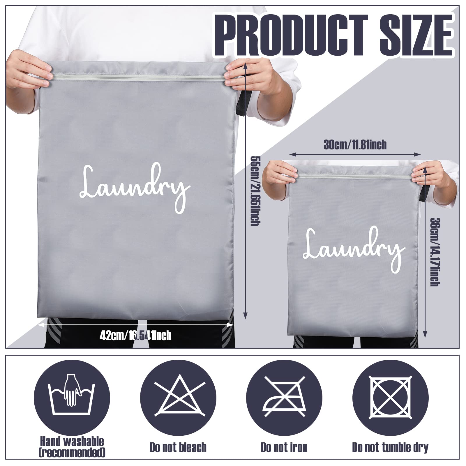4 Pack Waterproof Laundry Bags for Travel - Reusable Wet/Dirty Clothes Organizer (12x14 & 17x22 Inch) - Machine Washable Storage Hamper for Camping, Gym, Dorm & Vacation - Gray & Black Travel Accessories