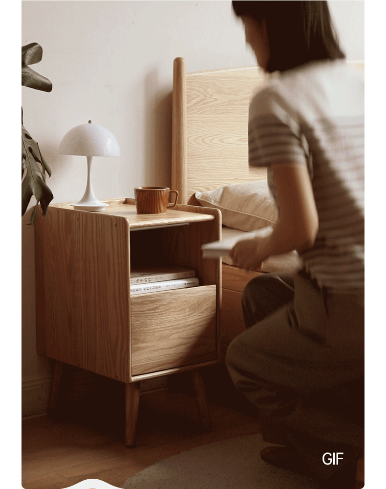 Solid Wood Ultra Narrow Nightstand - Oak, Rubber, Cherry - Perfect for Small Bedrooms, Apartments & Tight Spaces