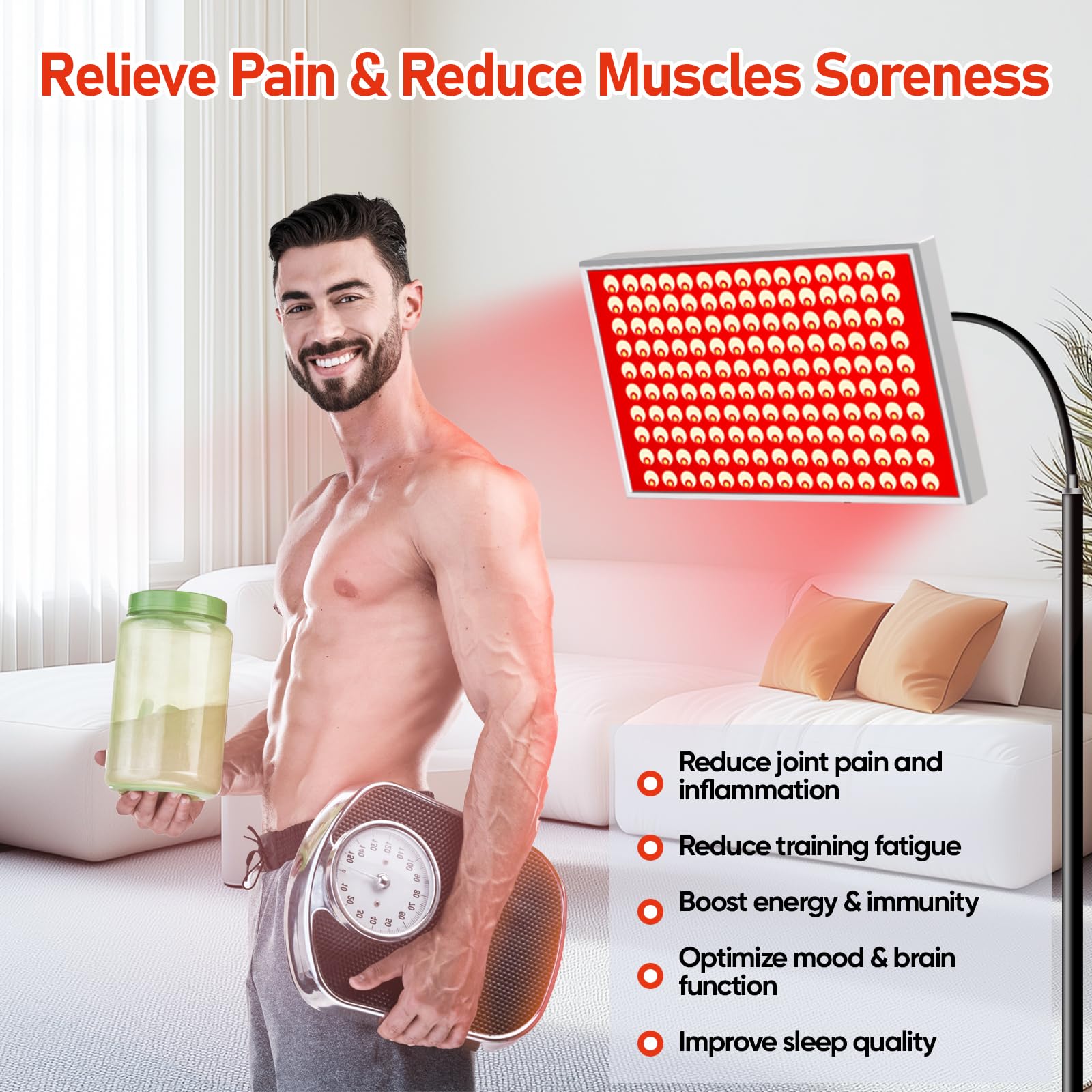 Red Light Therapy Lamp 660nm & 850nm Near Infrared - Adjustable LED Panel for Skin Care, Muscle Recovery & Pain Relief - Clinical Grade Home Device for Face, Back & Joint Pain Treatment - Perfect for Home Spa, Anti-Aging & Post-Workout Recovery