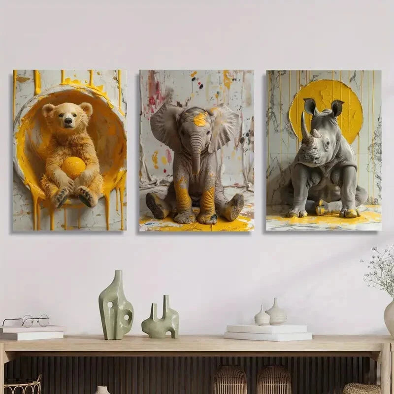3-Piece Wild Animal Poster Set - Cute Animal Wall Art Canvas Framed 40x60cm - High Quality Print - 100% Australian Made - Ready to Hang - Perfect for Kids Room, Nursery, Classroom & Home Decor