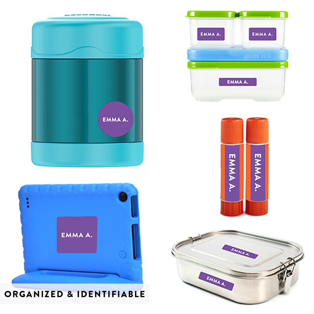 Andaz Press Custom Personalized Waterproof School Name Labels - Royal Purple 120-Pack | Kids Name Stickers for School Supplies, Preschool & Daycare | Perfect for Books, Lunch Boxes & Water Bottles